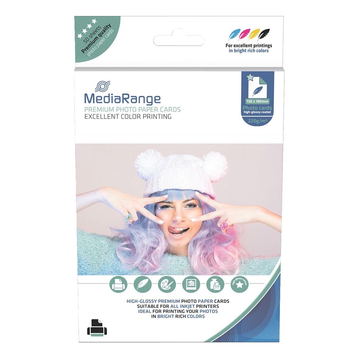 Mediarange Fotopapier MRINK114, Format 13x18 cm, beidseitig hochglänzend, 50 Blatt