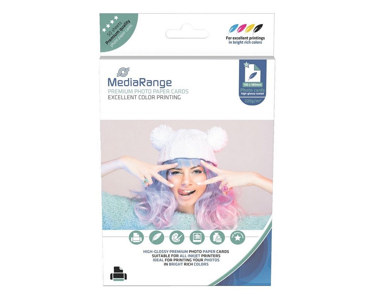 Mediarange Fotopapier MRINK114, Format 13x18 cm, beidseitig hochglänzend, 50 Blatt