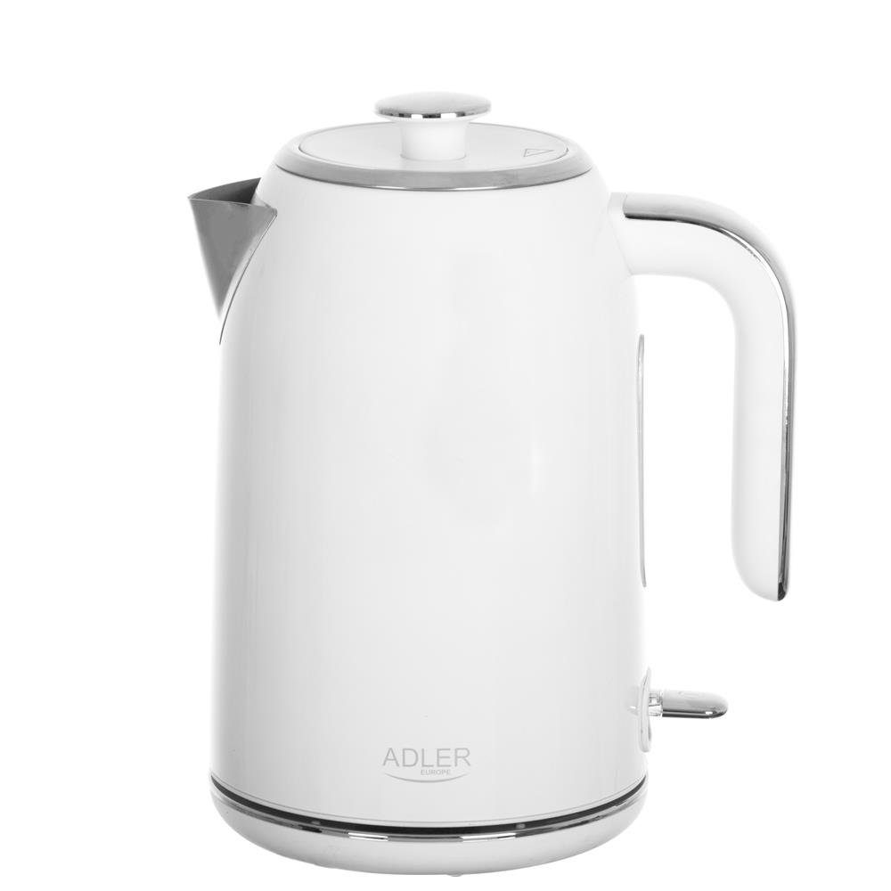 ADLER EUROPE Wasserkocher AD 1341 mit STRIX-System abnehmbarem Deckel, 1,7 l, 2200 W, Edelstahl, weiß, Wasserstandsanzeige, drehbarer Sockel