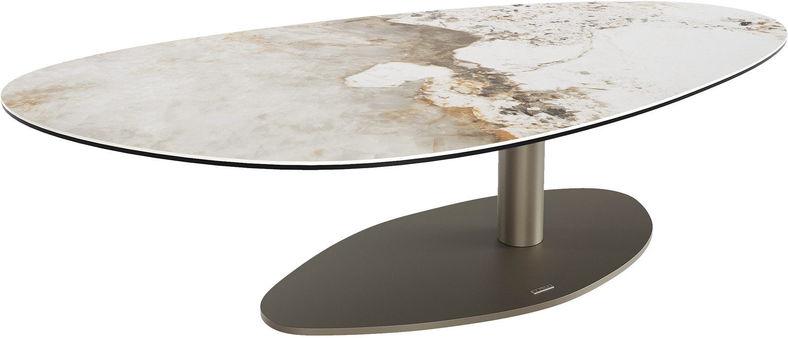 DELIFE Couchtisch Edge, Oval 140x75 cm Keramik Minas Melange Vibany Metall Effektfinish Titan