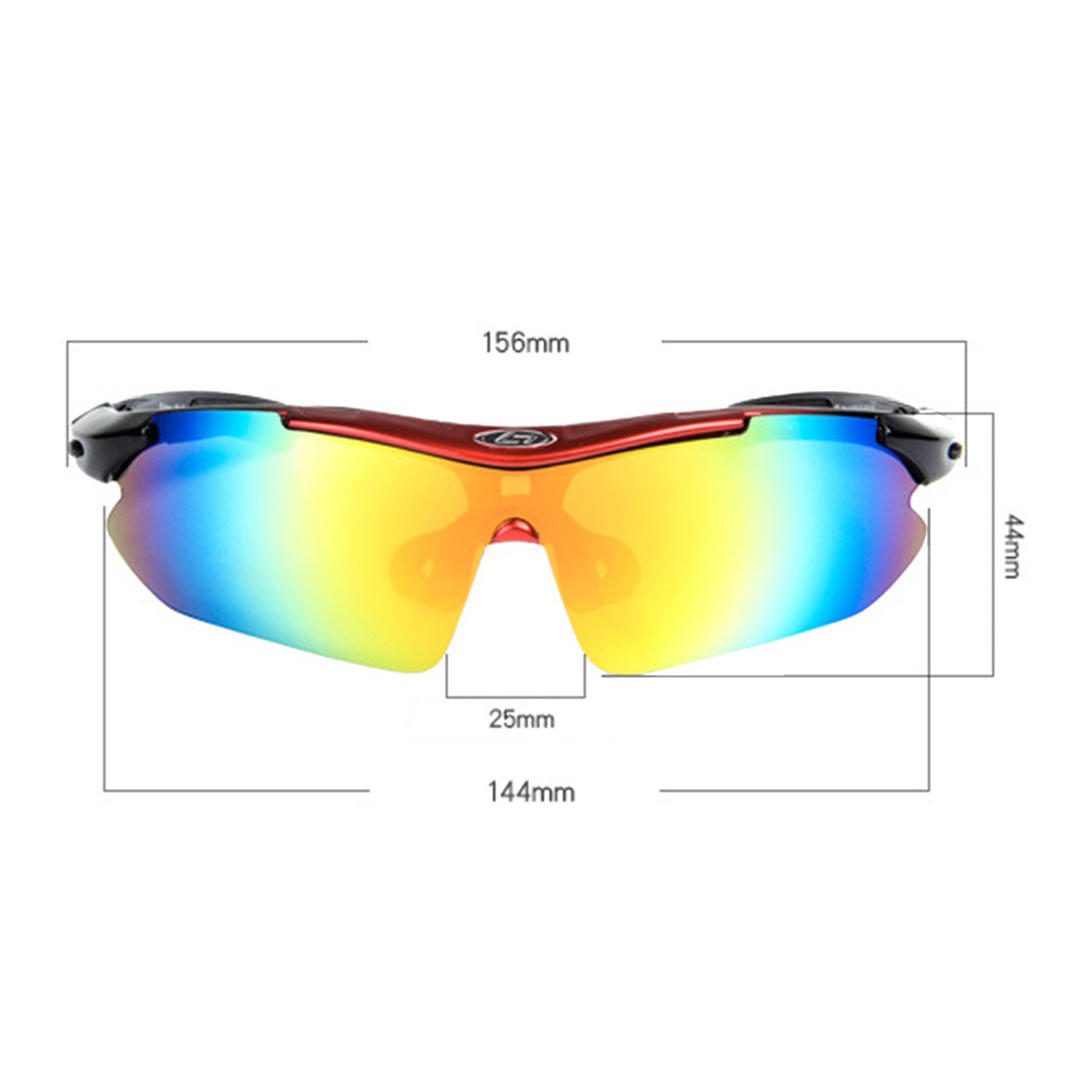 KINSI Fahrradbrille Gläsern polarisierte austauschbaren Sonnenbrille, 4 UV-400-Schutz Männer und Schwarz-rot Radsportbrille, für Radsportbrille, Sportbrille, Frauen mit