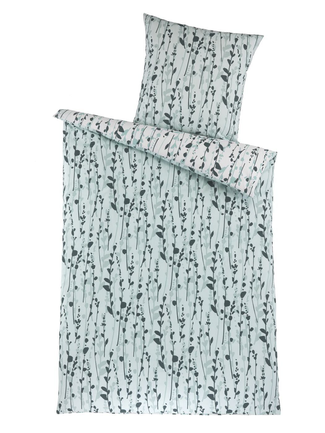 Optidream Bettwäsche Set Renforcé 135x200 Baumwolle Fjella-Wende weiss gruen, Renforcé, 2 teilig, Sommer Geschenke Idee Frauen Männer weich sale Reißverschluss Partner