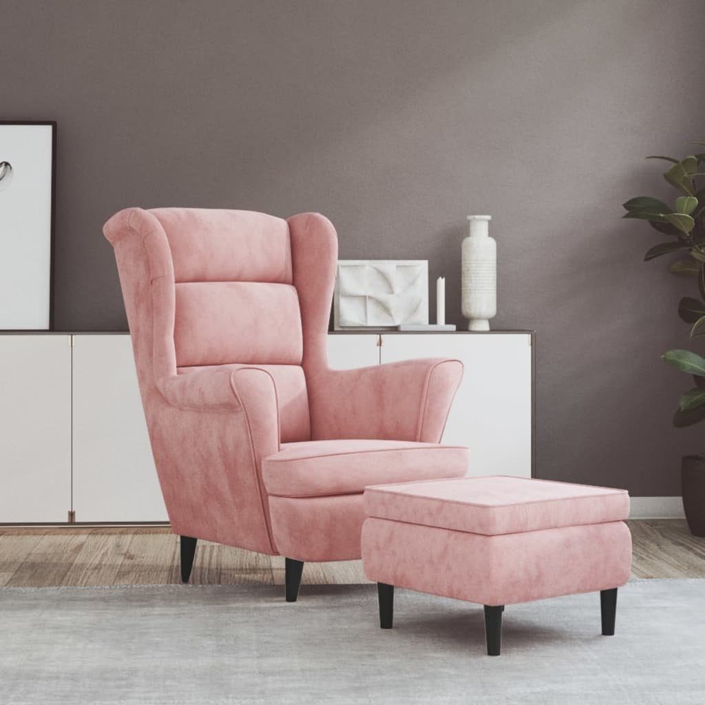 furnicato Sessel Ohrensessel mit Hocker Rosa günstig online kaufen