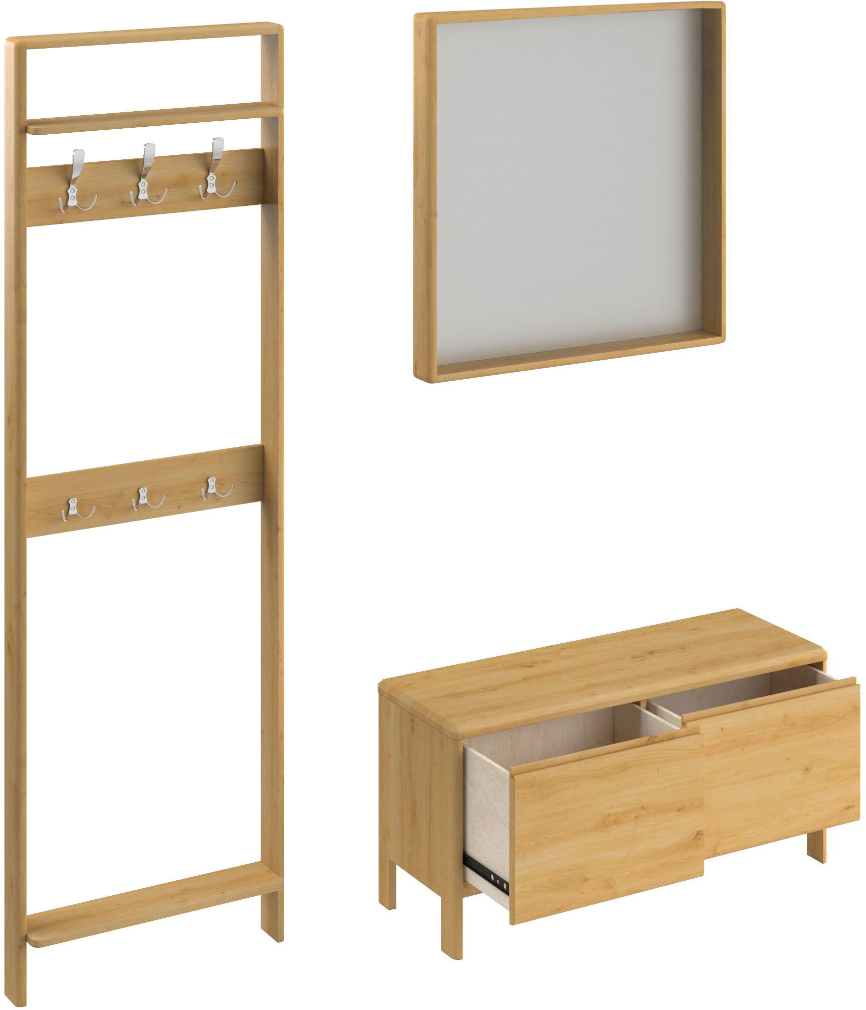 Home affaire Garderoben-Set Luven, (Set, 3-St), aus Massivholz, FSC®, bestehend aus Spiegel, Paneel und Kommode