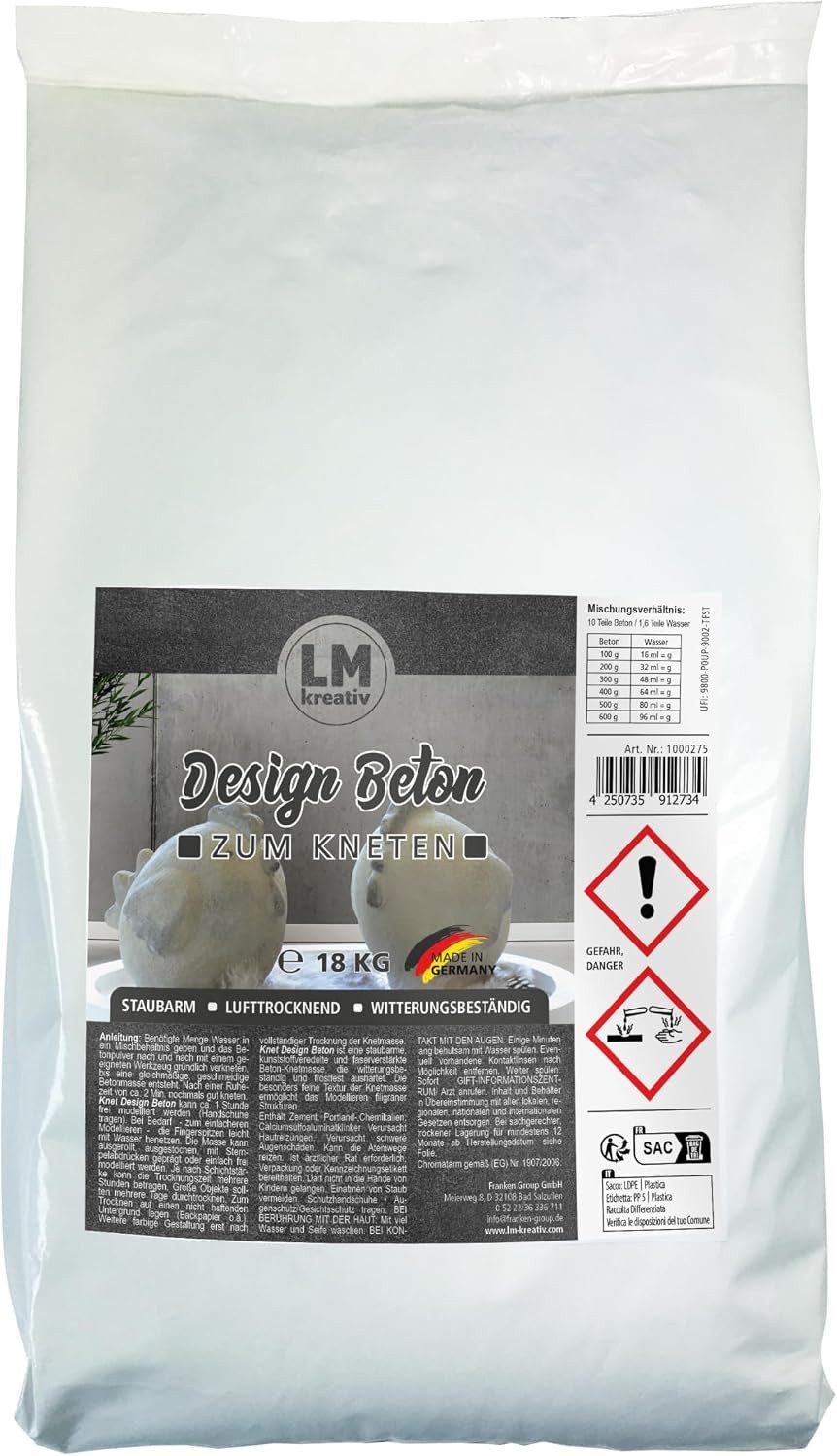 LM-Kreativ Beton Knetbeton faserverstärkt, feinkörnig, selbsttrocknend