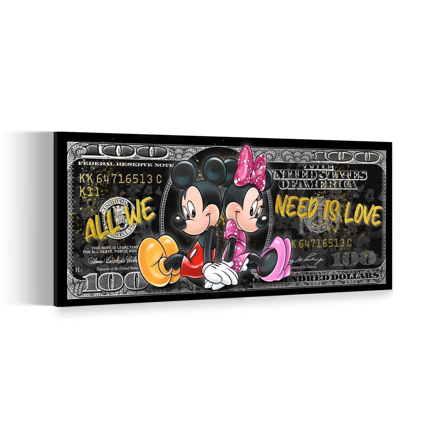 Artedinoi Leinwandbild 100 Dollar Minnie und Mickey, All We Need Is Love Leinwandbild Wandbil