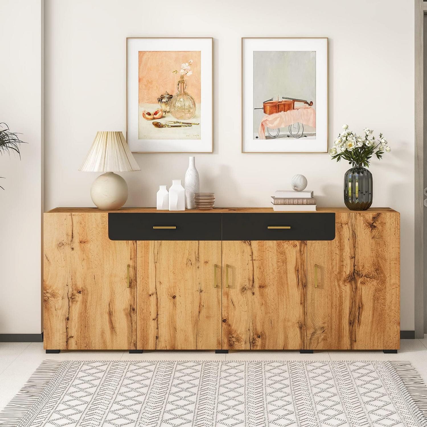 LuxusKollektion Buffet Sideboard Kommode Buffetschrank Schubladen Marmormuster Braun