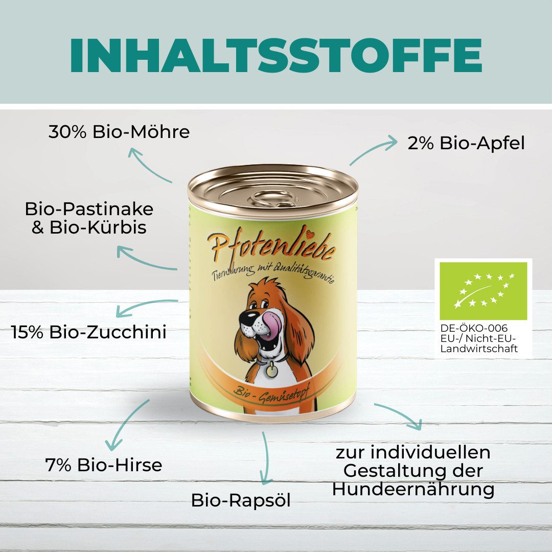 Pfotenliebe Bio-Gemüsetopf verbesserte 6x400g, Nassfutter für: Hunde, Bio