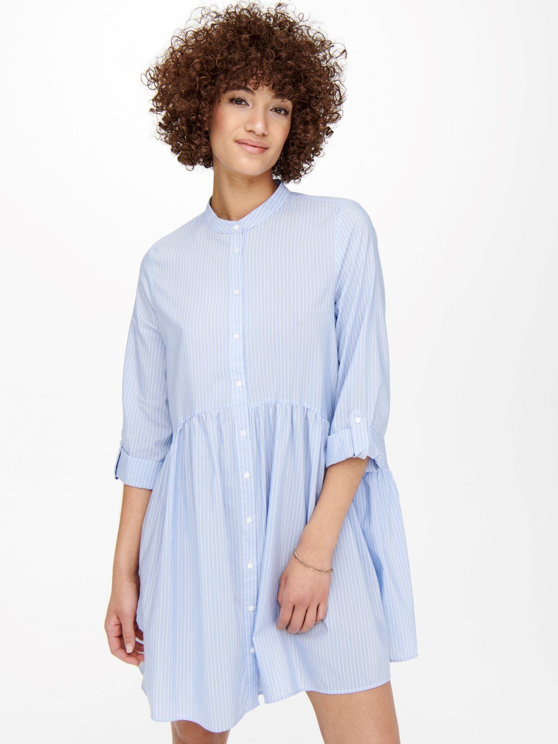 Gestreiftes 4010 1-tlg) Shirtkleid 3/4 Dress ONLDITTE Arm Tunika (kurz, Hellblau ONLY in Hemd Blusenkleid
