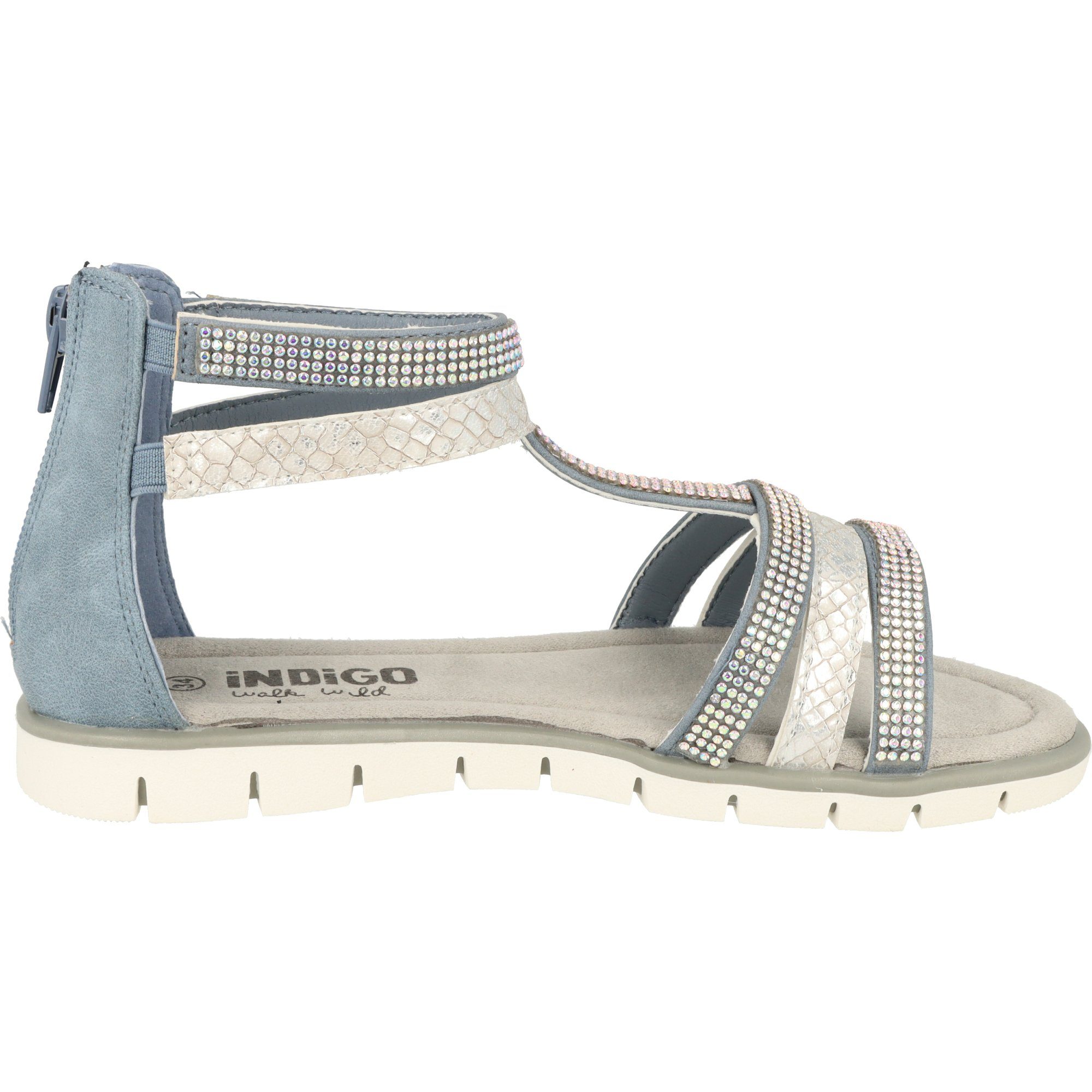 Römersandale Indigo mit 482-380 Glitzersteinen Sandale Schuhe Blue Mädchen Sommer