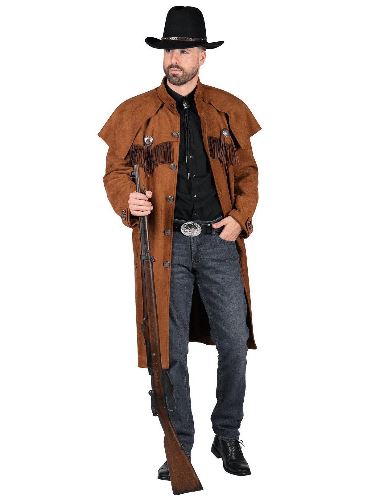 thetru Cowboy-Kostüm Brauner Westernmantel für Männer, Reitermantel mit Pelerine im Cowboy-Look