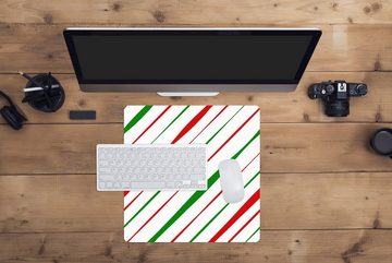 MuchoWow Gaming Mauspad Muster - Weihnachten - Streifen (1-St), Mousepad mit Rutschfester Unterseite, Gaming, 40x40 cm, XXL, Großes