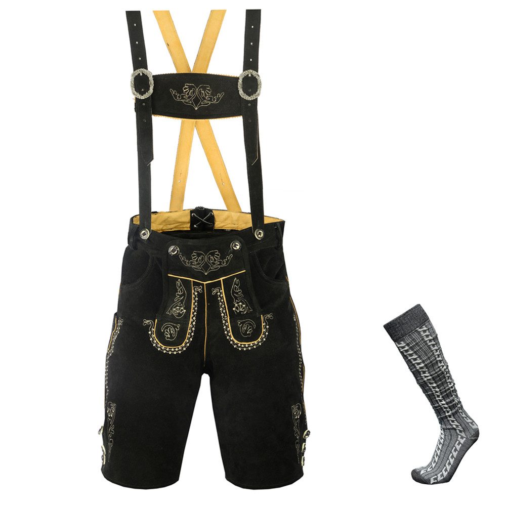 ATTONO Trachtensocken Fashion Lederhose Herren Leder Trachten Hose im Set mit Trachtsocken