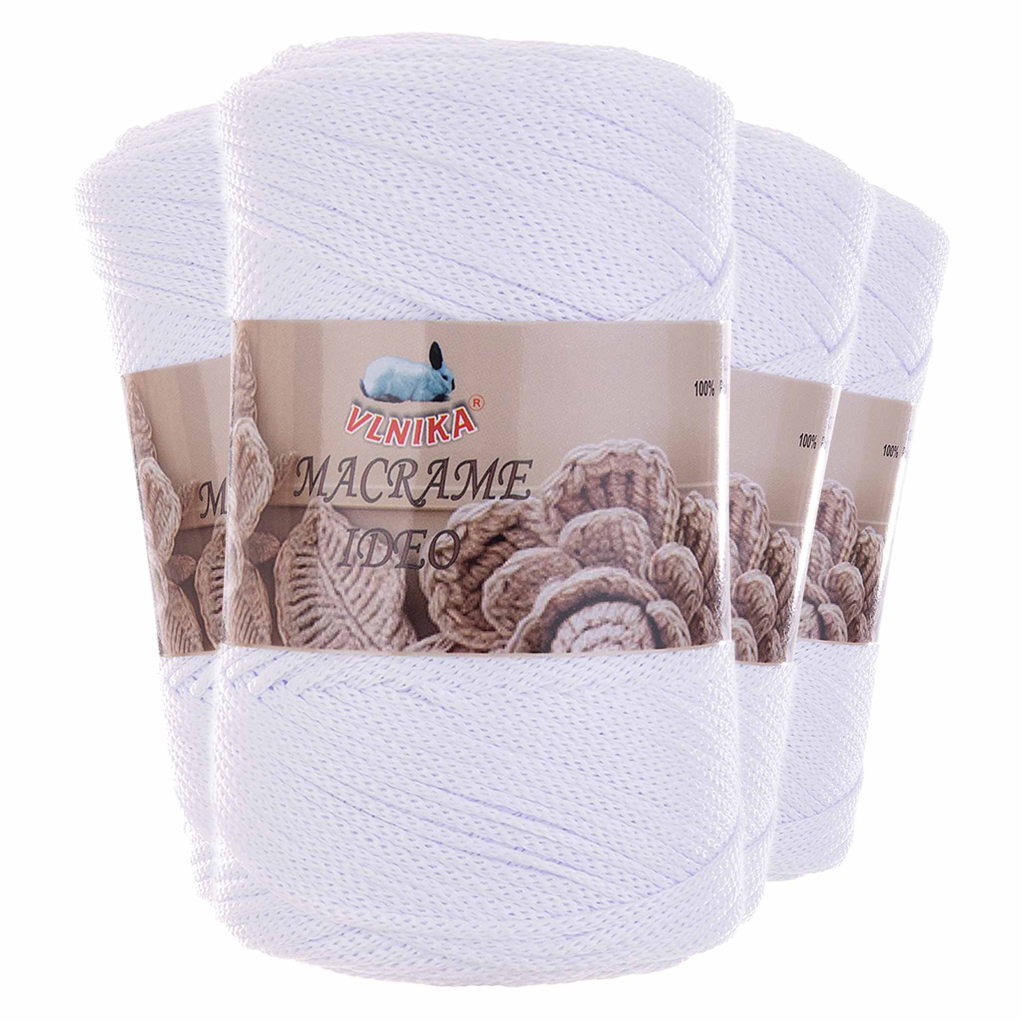 maDDma 4 x 250g Strickgarn Macrame Ideo Unifarben Häkelgarn Flechtgarn Häkelwolle, 1000 m (Sparpaket (4 Knäuel je 250g), weiß
