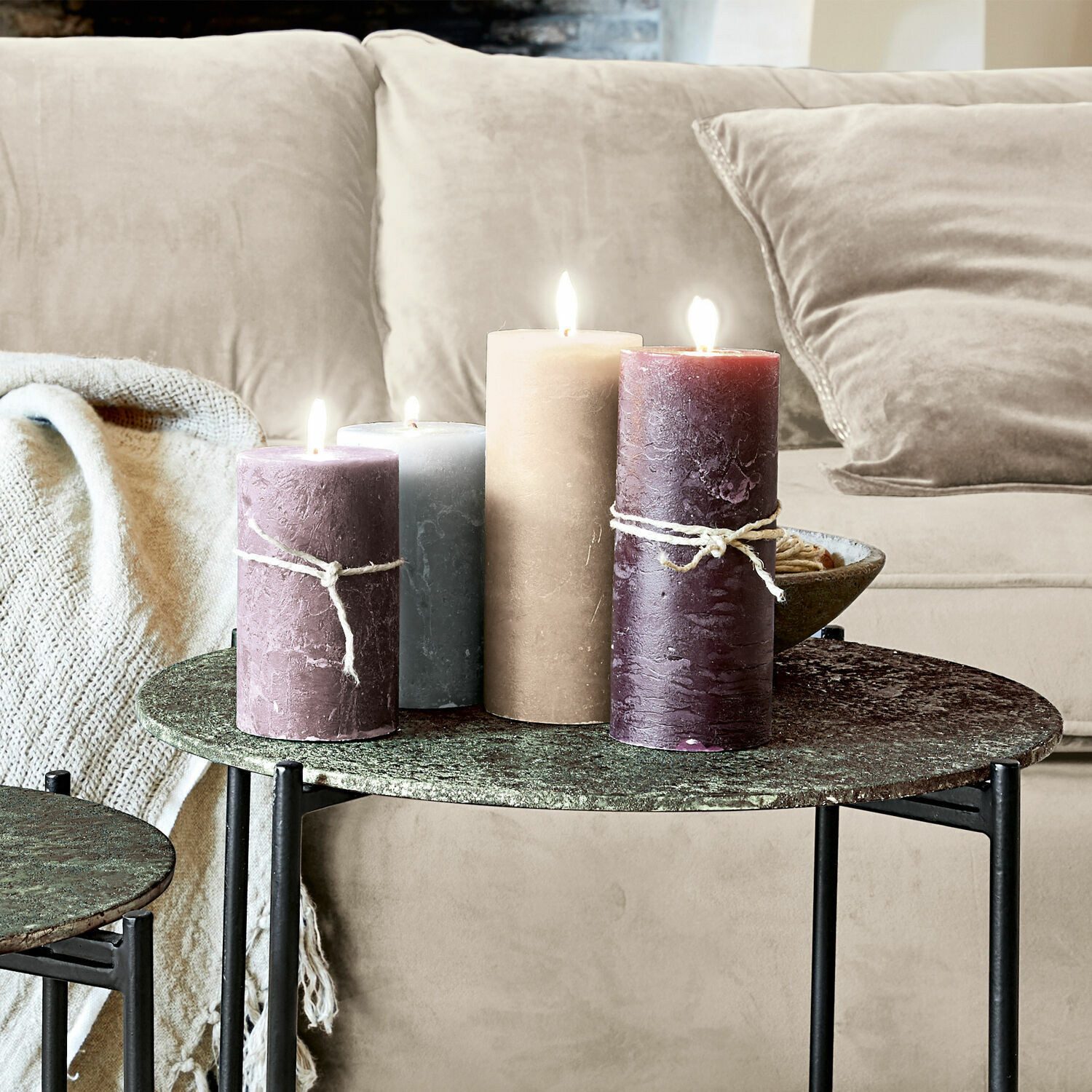 Mirabeau Stumpenkerze Kerze 4er Set Berekua grau/taupe/lila (4er Set, 4er Set), none
