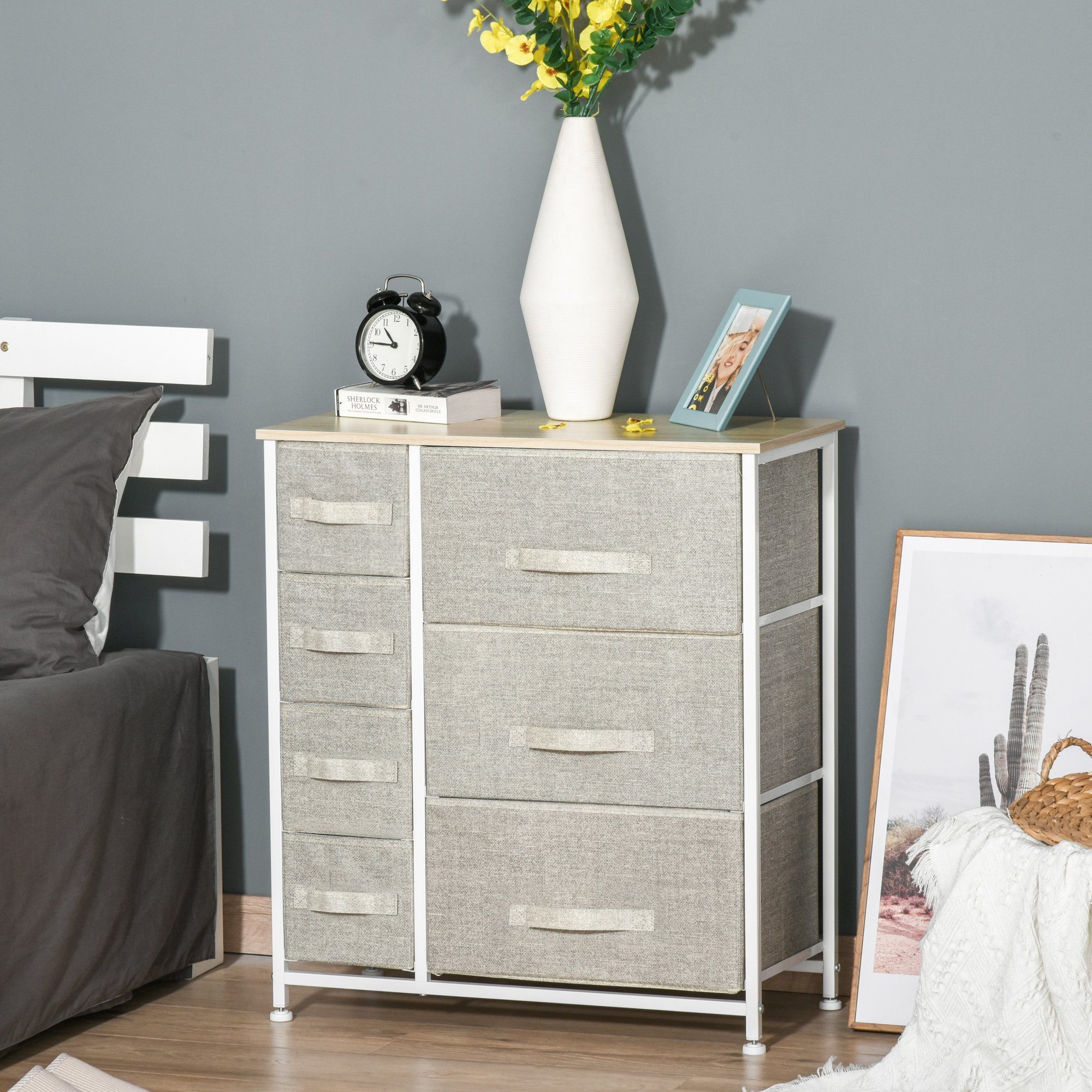 HOMCOM Kommode Schubladenschrank, rechteckig (Stoffschubladen, 1 St., Schubladenschrank), Hellgrau 63,5 x 30 x 71 cm