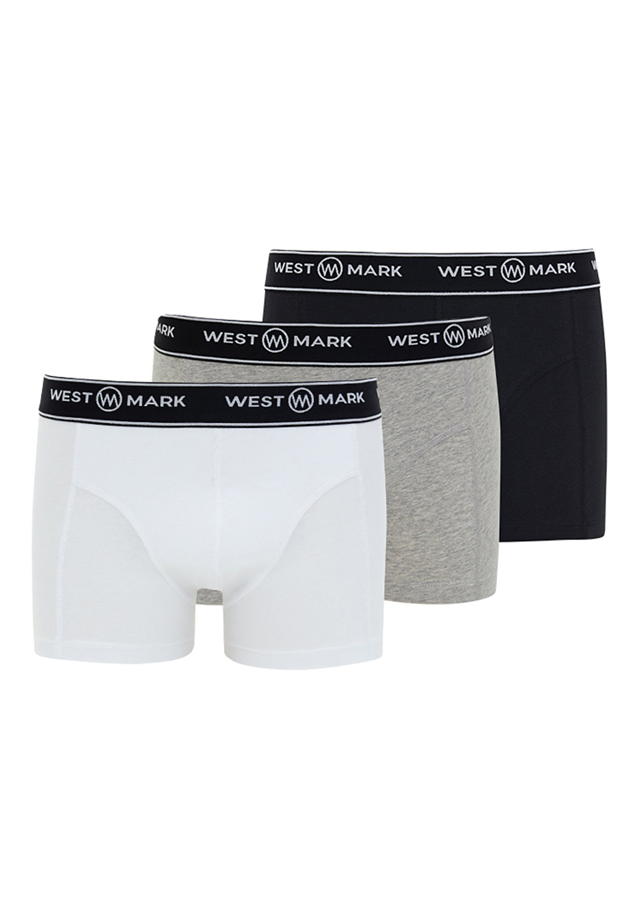 WESTMARK LONDON Retro Boxer 3er Pack Atlas (Spar-Set, 3-St) Retro Short / Pant - Baumwolle - Ohne Eingriff - Black / White / Grey Melange