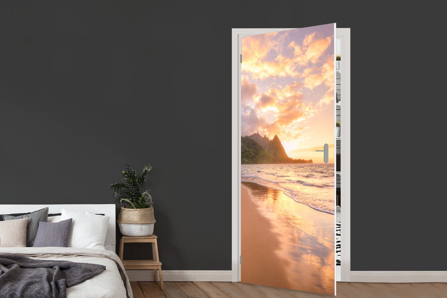MuchoWow Türtapete Tür, Fototapete Türaufkleber, Sonnenuntergang (1 für auf cm St), Kauai, Matt, 75x205 bedruckt