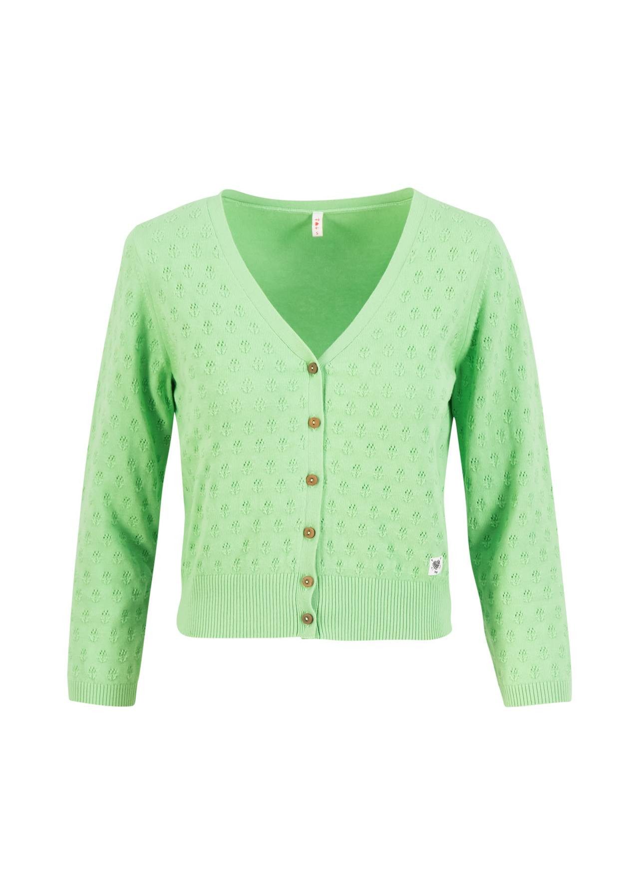 Blutsgeschwister Strickjacke - Strickjacke Damen - Baumwoll - Ajour Cardigan grün - V-Ausschnitt