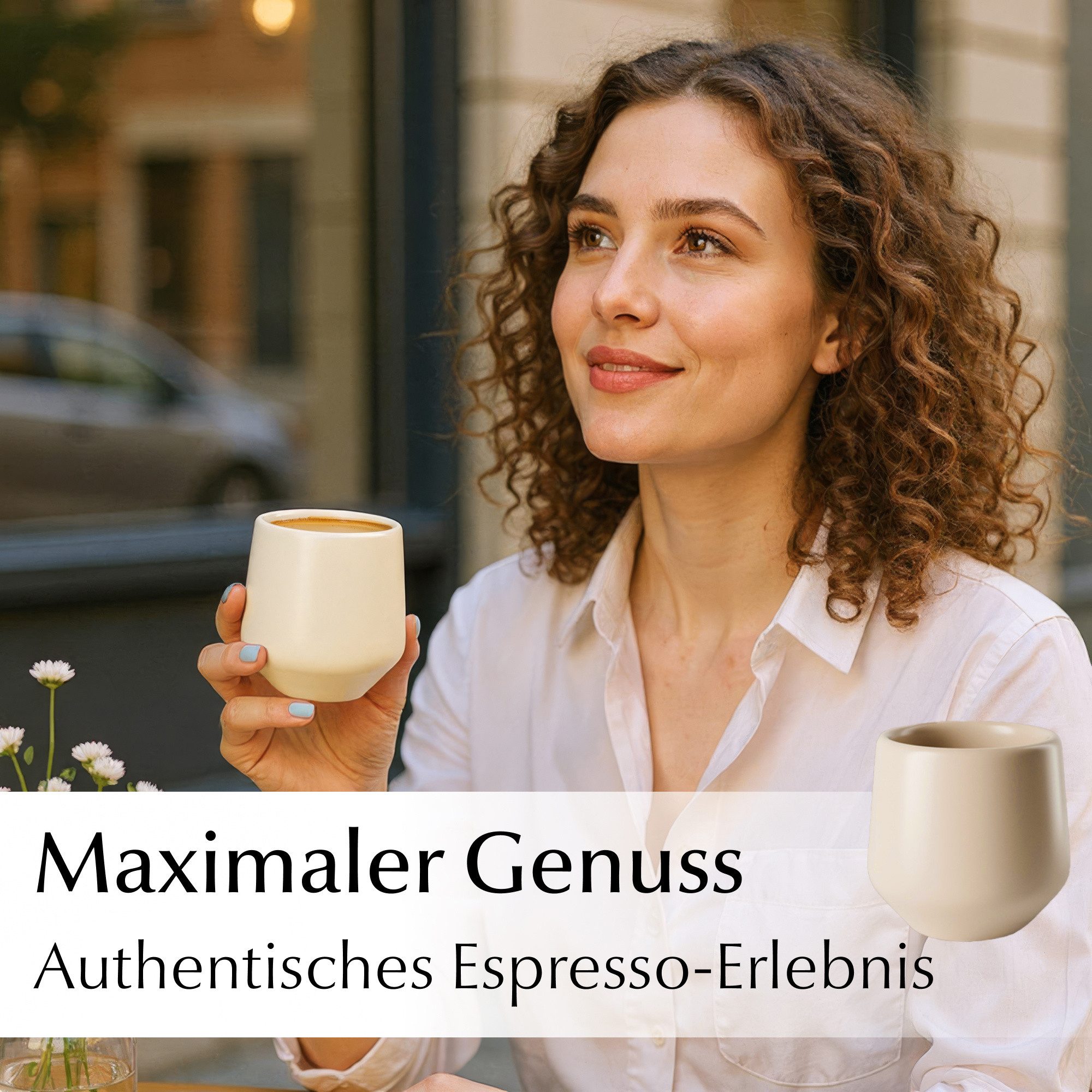 MiaMio Espressotasse Luxe ohne Henkel, 90 ml, Cream Rose Rosa, 4-tlg., Keramik, Ristretto & Doppio, dickwandig, modern – Bild 4 von 5