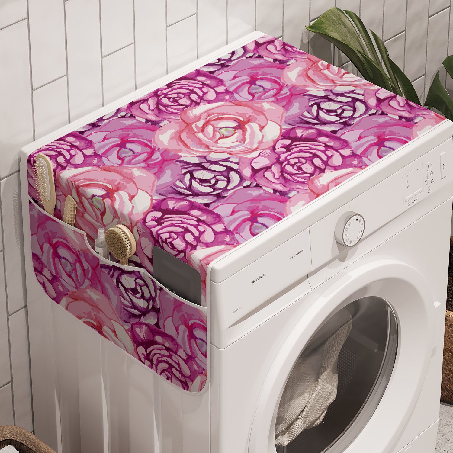 Abakuhaus Badorganizer Anti-Rutsch-Stoffabdeckung für Waschmaschine und Trockner, Blume Rose Bloom Blütenblätter Göttliche