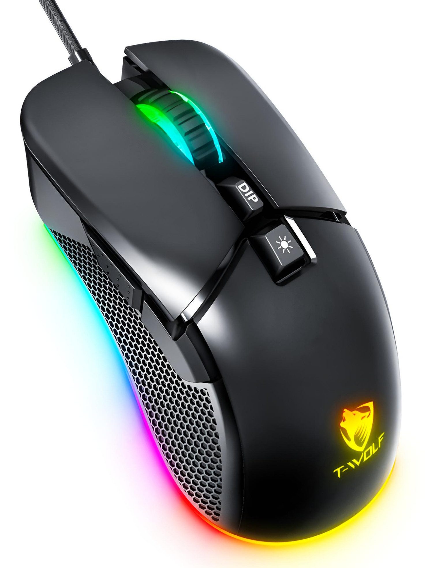 S&T Design RGB Gaming Maus Schwarz Kabelgebunden Leicht 13 RGB Lichtmodi Gaming-Maus (kabelgebunden, 7200 dpi, Ergonomisch, optische Maus, USB Plug & Play, Windows 11 & MacOS)