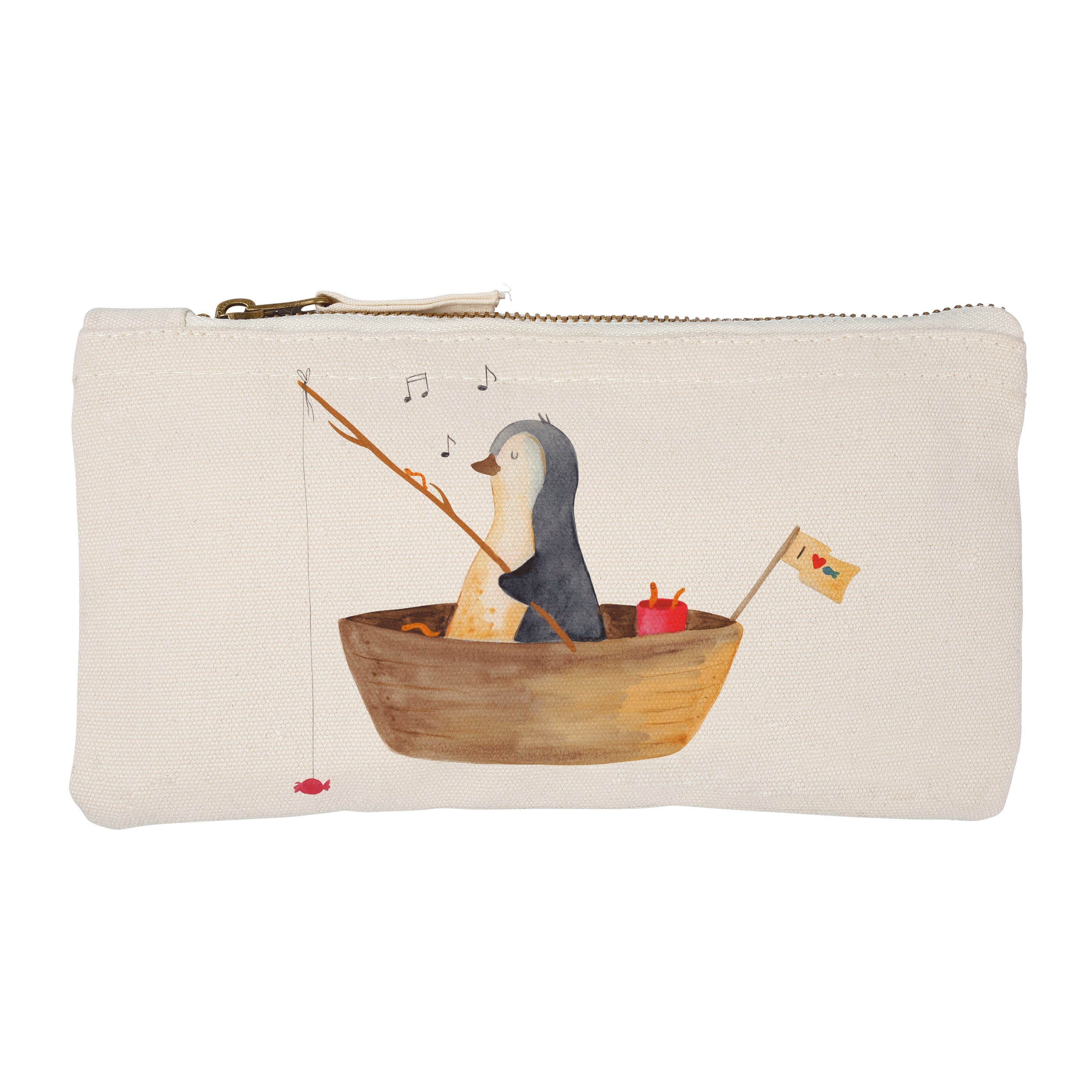 genießen, Geschenk, Mr. Panda - Angelboot Weiß (1-tlg) verträumt, Pinguin & Mrs. - Federmappe, Kosmetiktasche