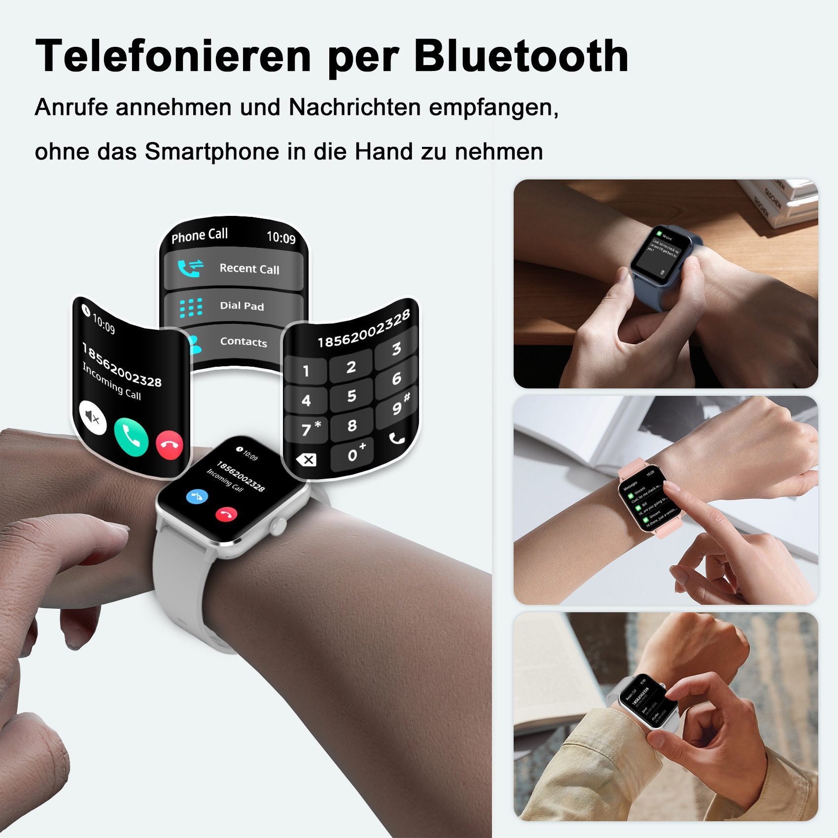 blackview 1,85 Zoll Sportuhr Herren Damen mit Telefonfunktion/Fitnessuhr/Monitor Smartwatch (4,7 cm/1,85 Zoll, iOS/Android), mit Wechselband aus weichemSilikon und Ladekabel, 2 Armband,100+ Sportmodi,Fitnessuhr, Puls-Schlaf-Monitor,Schrittzähler