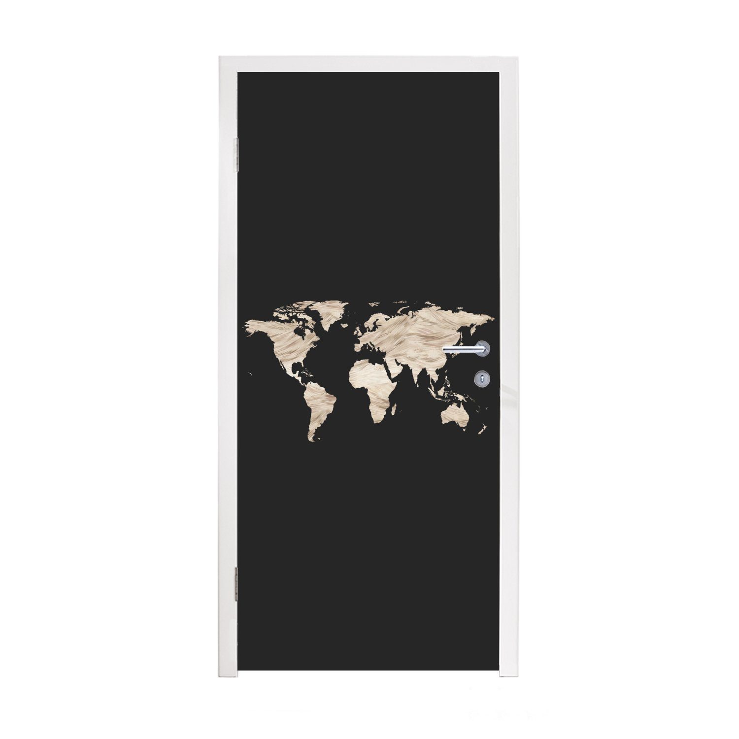 MuchoWow Türtapete Weltkarte - Heu - Braun, Matt, bedruckt, (1 St), Fototapete für Tür, Türaufkleber, 75x205 cm