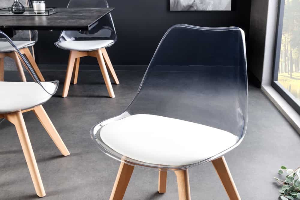 LebensWohnArt Stuhl 4er Set Design-Klassiker Stuhl NORWAY transparent weiss Buchenholz