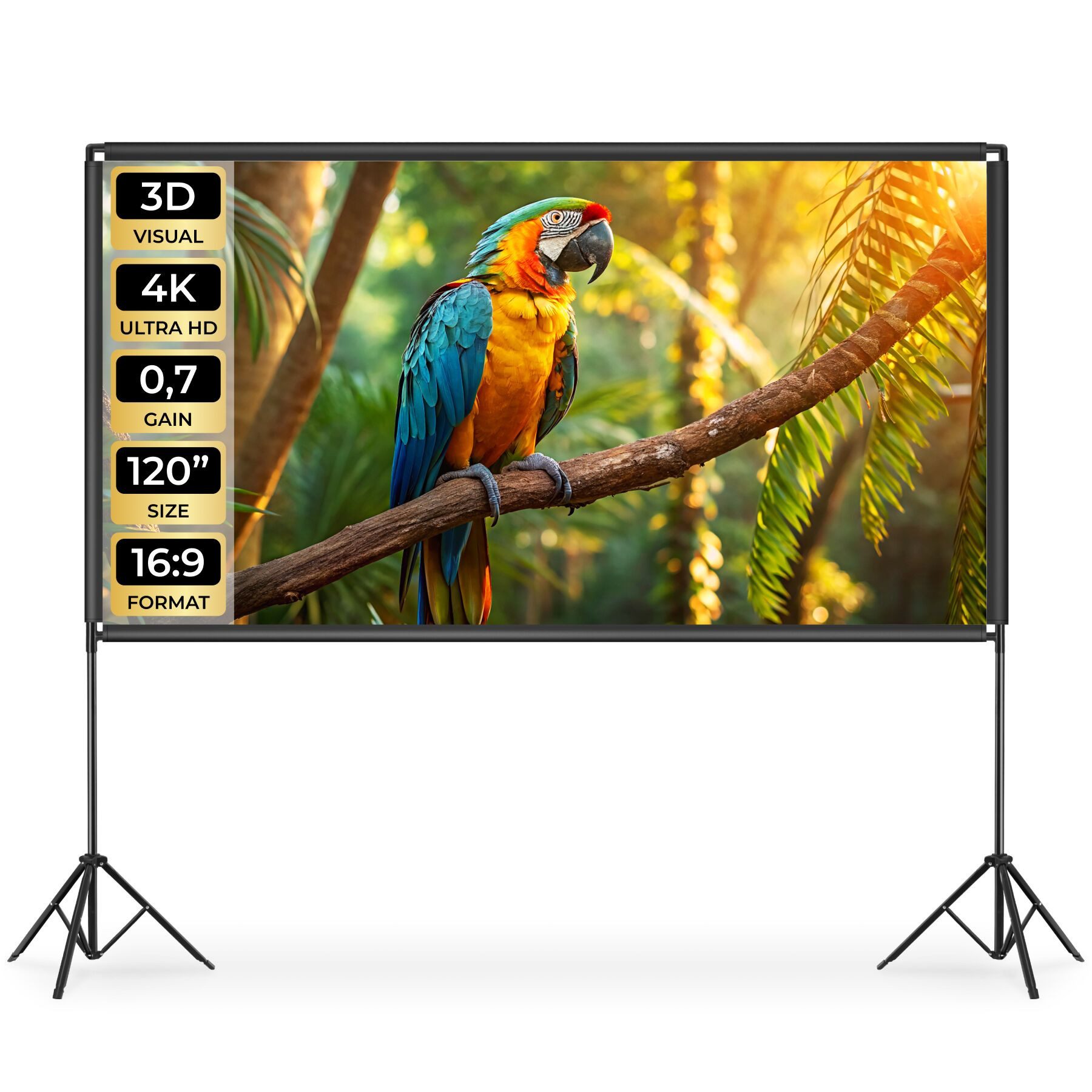 tectake Beamer-Leinwand für 4K, HD, Ultra HD und Full HD, Format 16:9, 120“ Deckeneinbauleinwand (Gain-Faktor 0, 7, robust, faltenfrei gespannt, inklusive Tragetasche)