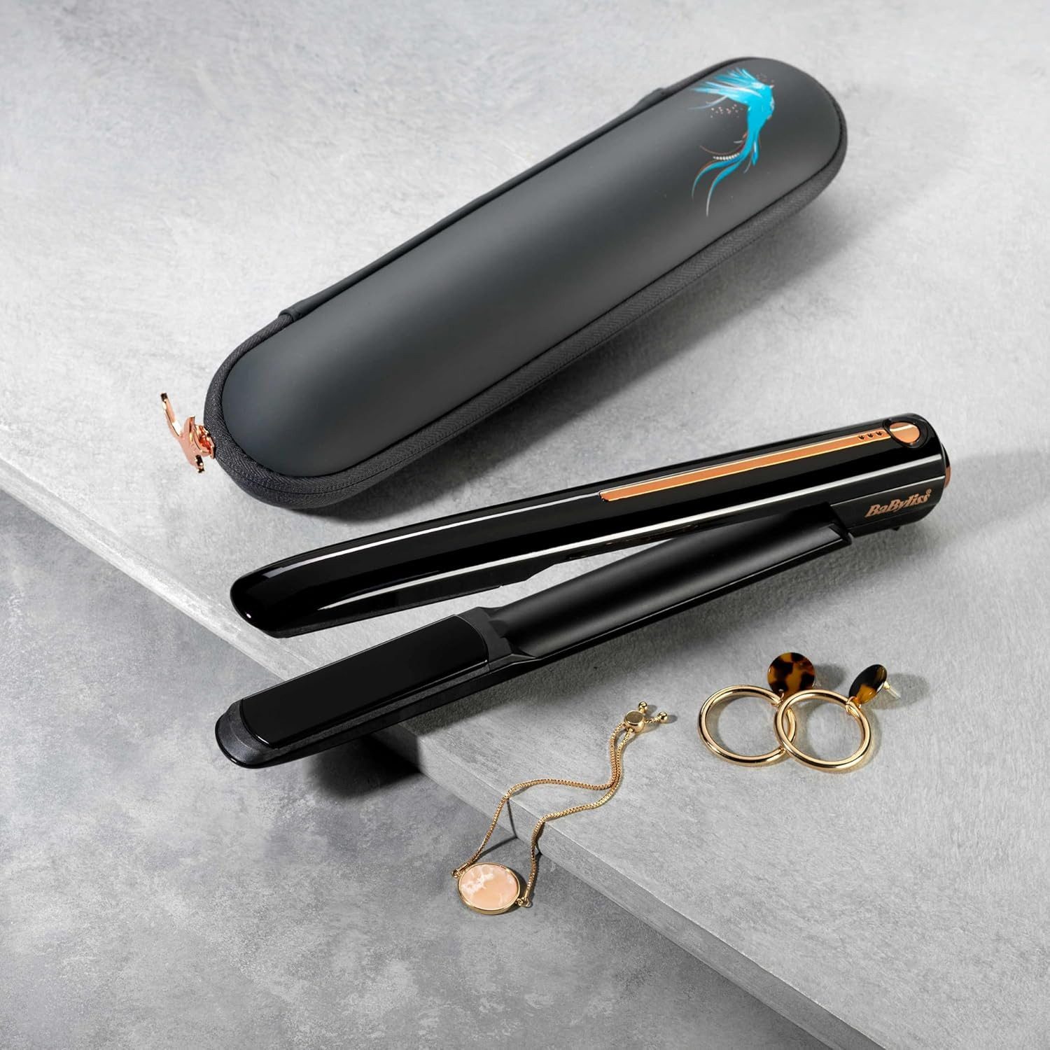 BaByliss Glätteisen kabelloses Glätteisen mit Keramik-Heizplatten, 3 Temperaturstufen, Reisetauglich schwarz
