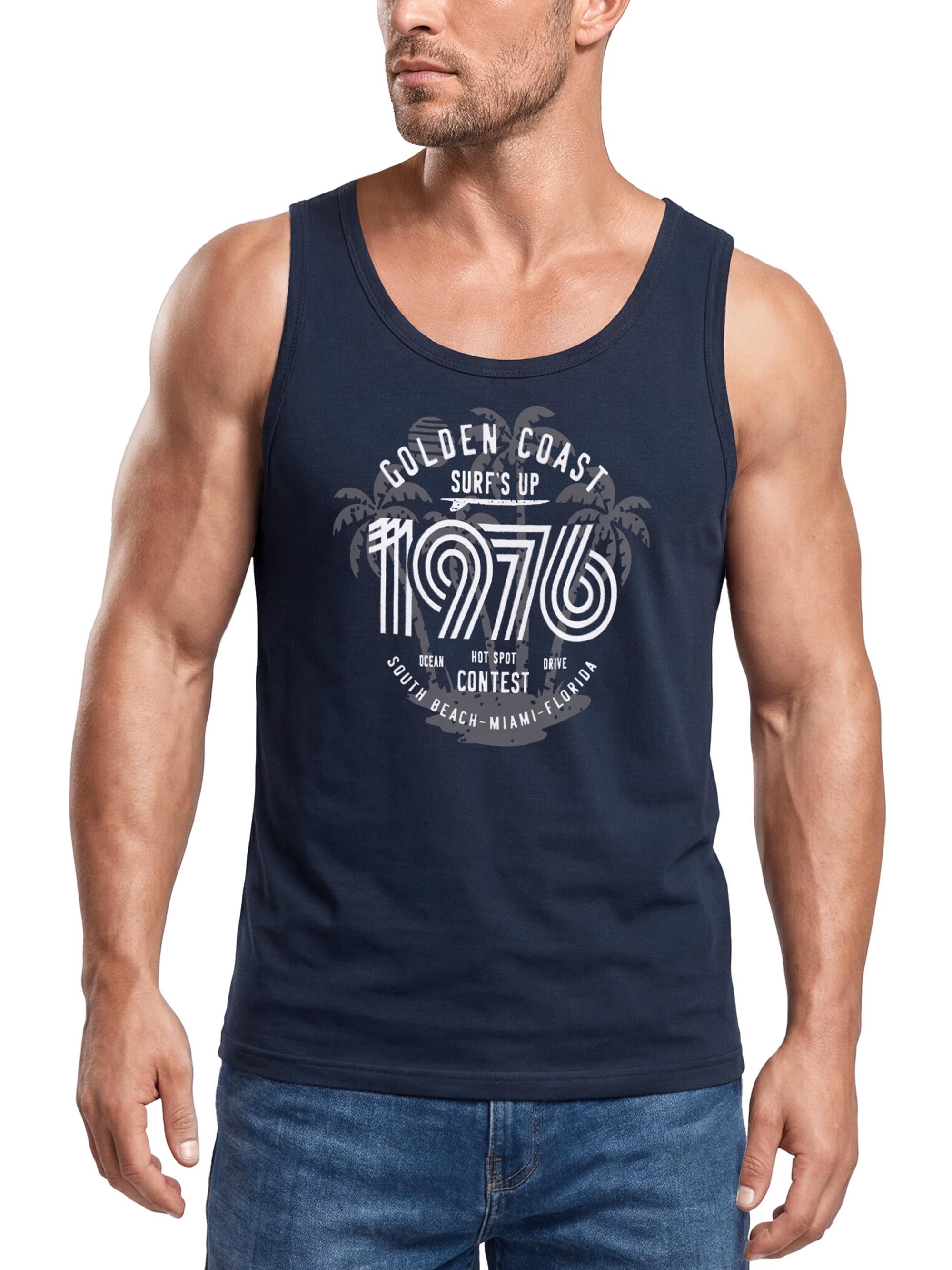 Neverless Tanktop Herren Tank-Top Surf Design Retro Style Schriftzug Golden Coast Miami mit Print