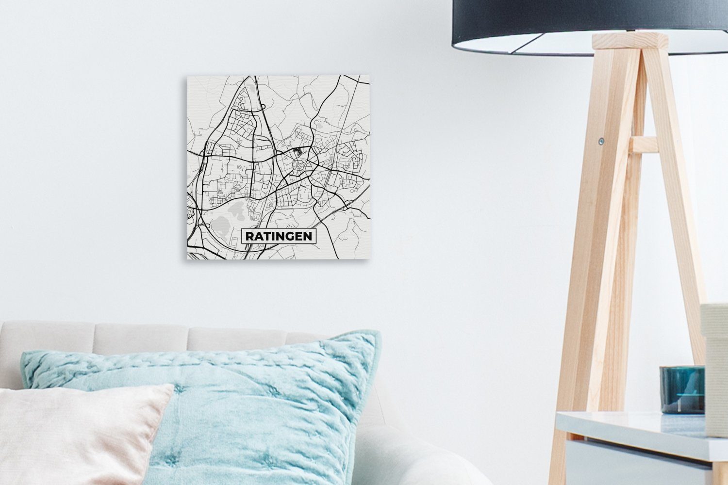 Bilder (1 St), Stadtplan, - Karte Leinwandbild Wohnzimmer OneMillionCanvasses® Leinwand - für Karte Schlafzimmer - Ratingen