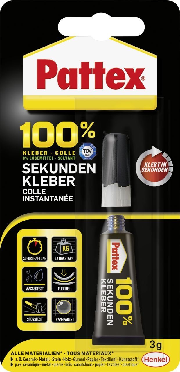 Pattex Bastelkleber Pattex 100% Sekundenkleber 3 g Tube, transparent