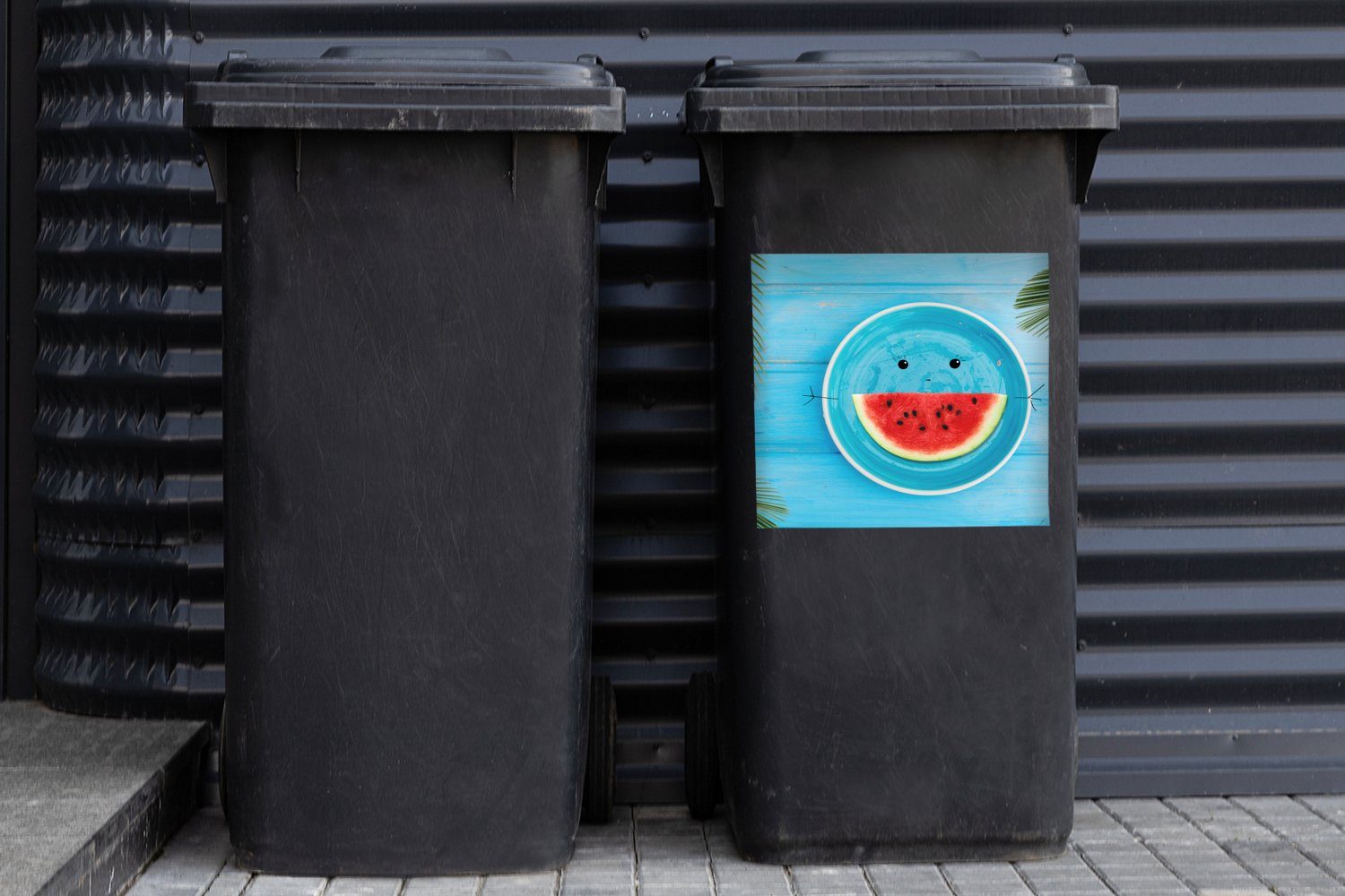 Container, Sticker, - (1 Wassermelone MuchoWow Blau St), - Wandsticker Mülleimer-aufkleber, Abfalbehälter Sommer Mülltonne,