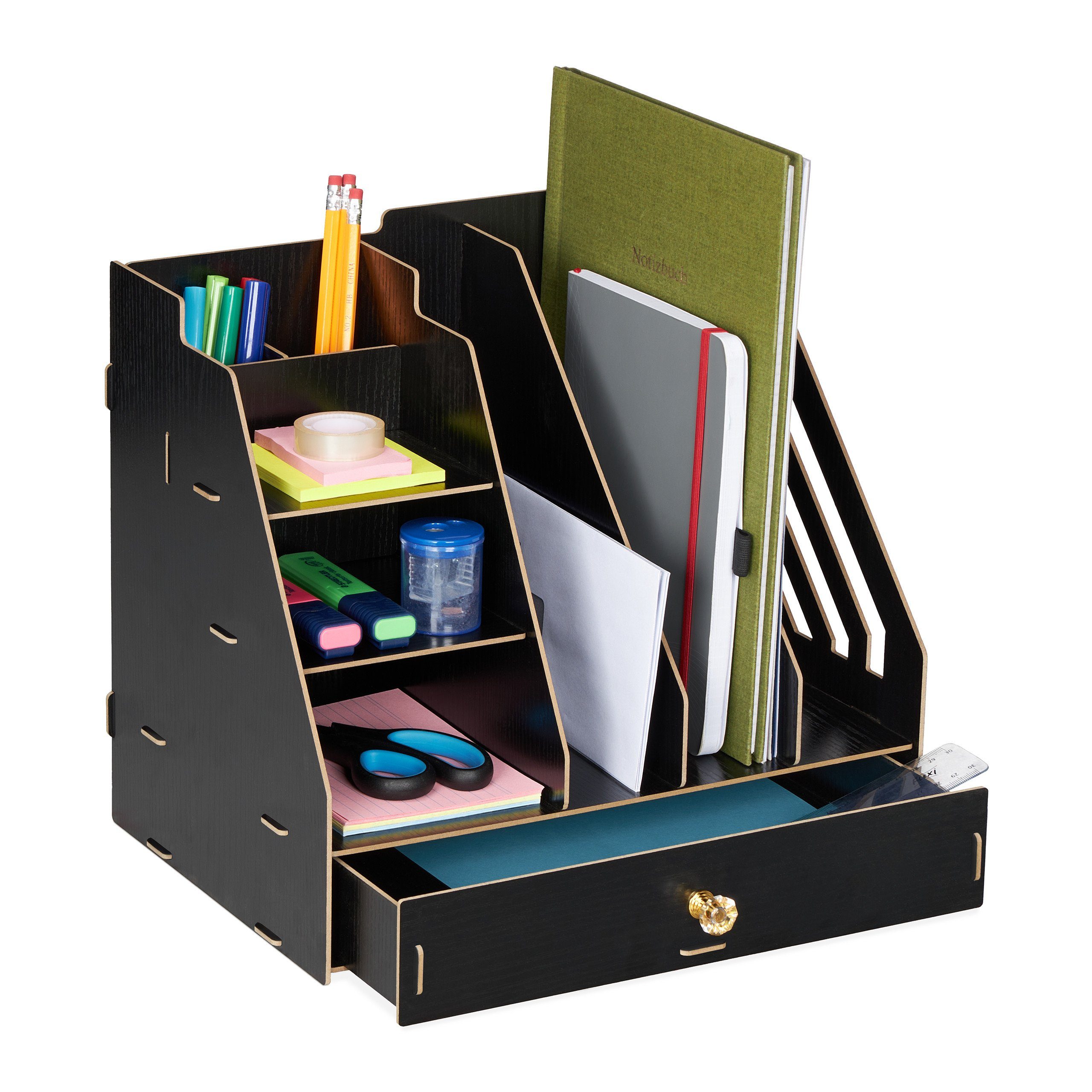 relaxdays Stehsammler »Schreibtisch-Organizer mit Stehsammler«, Schwarz, Mit Schubfach