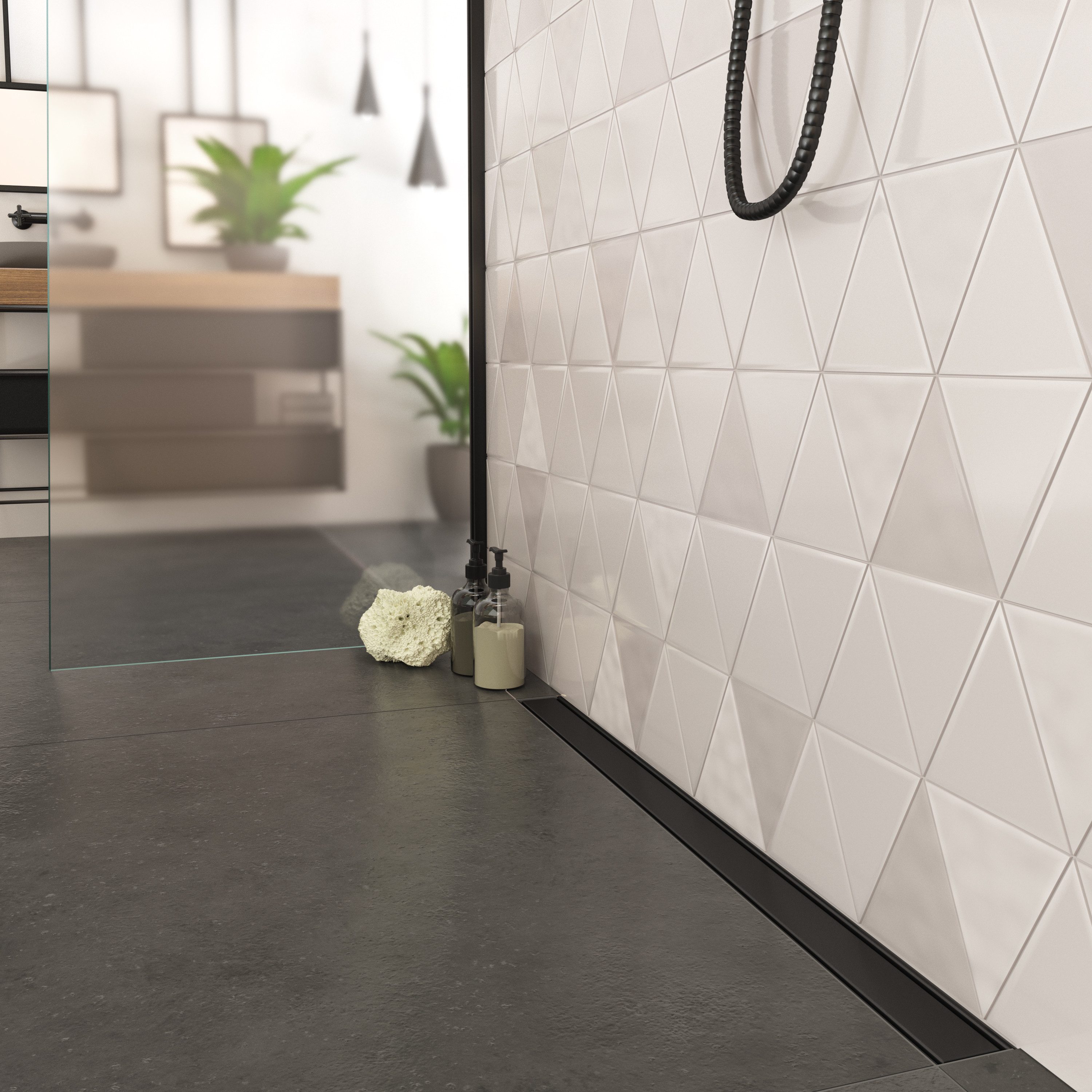 Thumbnail - Aquabad® Duschrinne Slim Wall Schwarzmatt Edelstahl, Haarsieb, Viega-Siphon, Komplett-Set, Farbe: Schwarz Matt