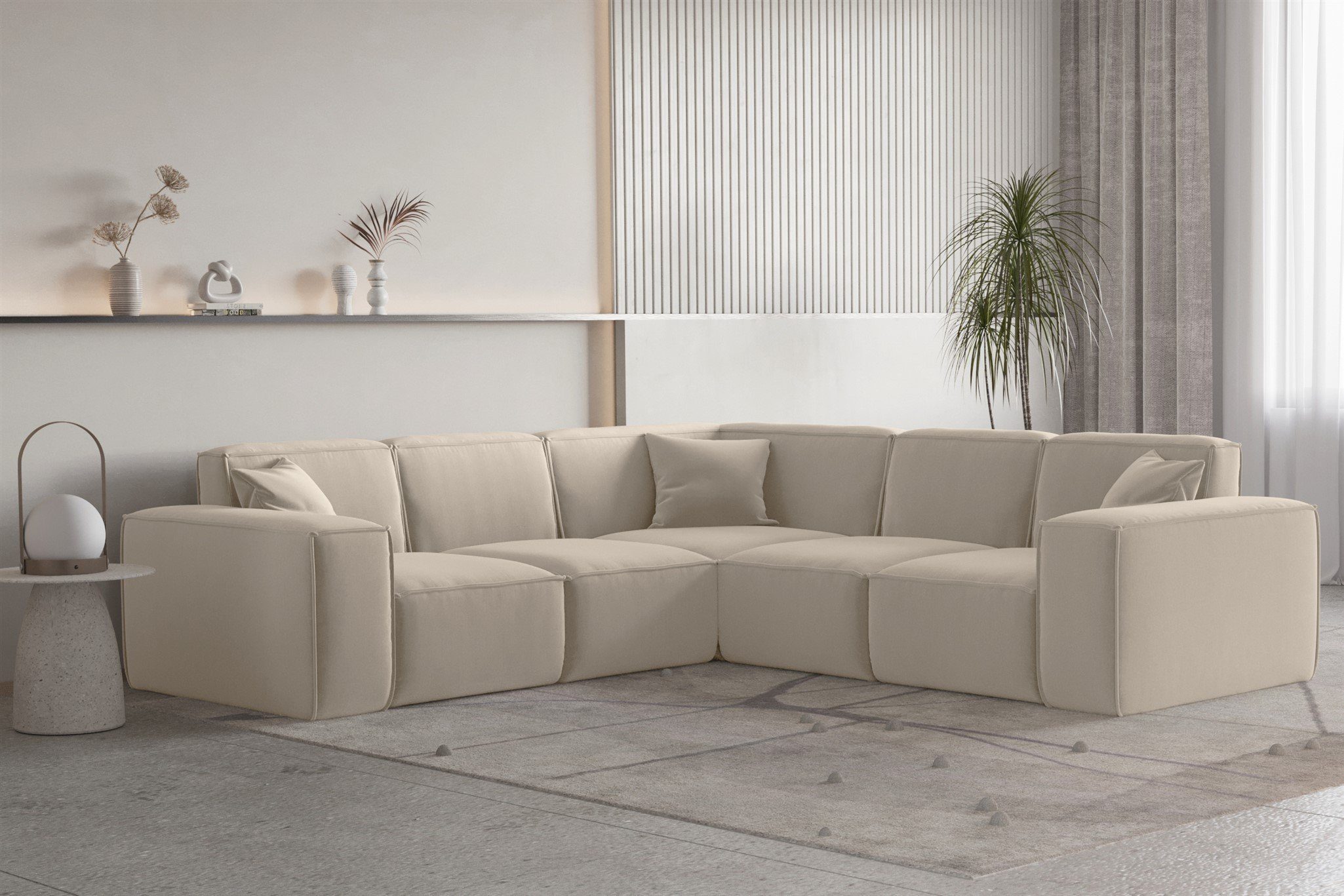 Fun Möbel Ecksofa Ecksofa Designersofa CELES PREMIUM Seite Universal, Sofa Rücken echt bezogen