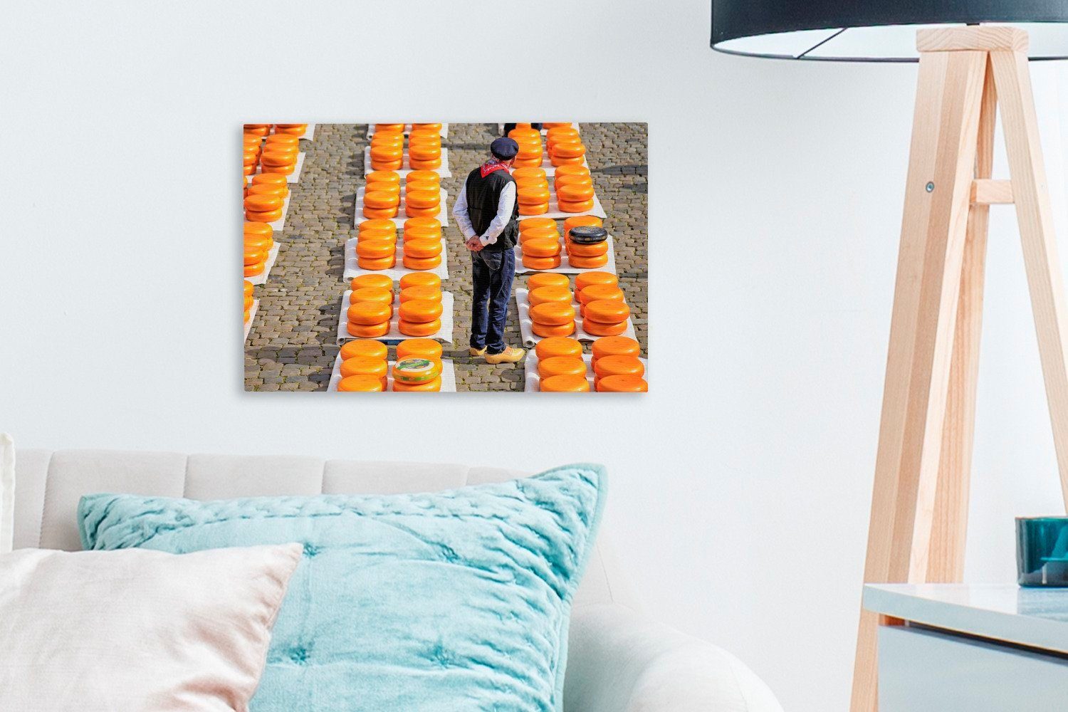 OneMillionCanvasses® Leinwandbild Gouda - Leinwandbilder, Aufhängefertig, Markt, 30x20 St), Wandbild cm Käse (1 Wanddeko, 