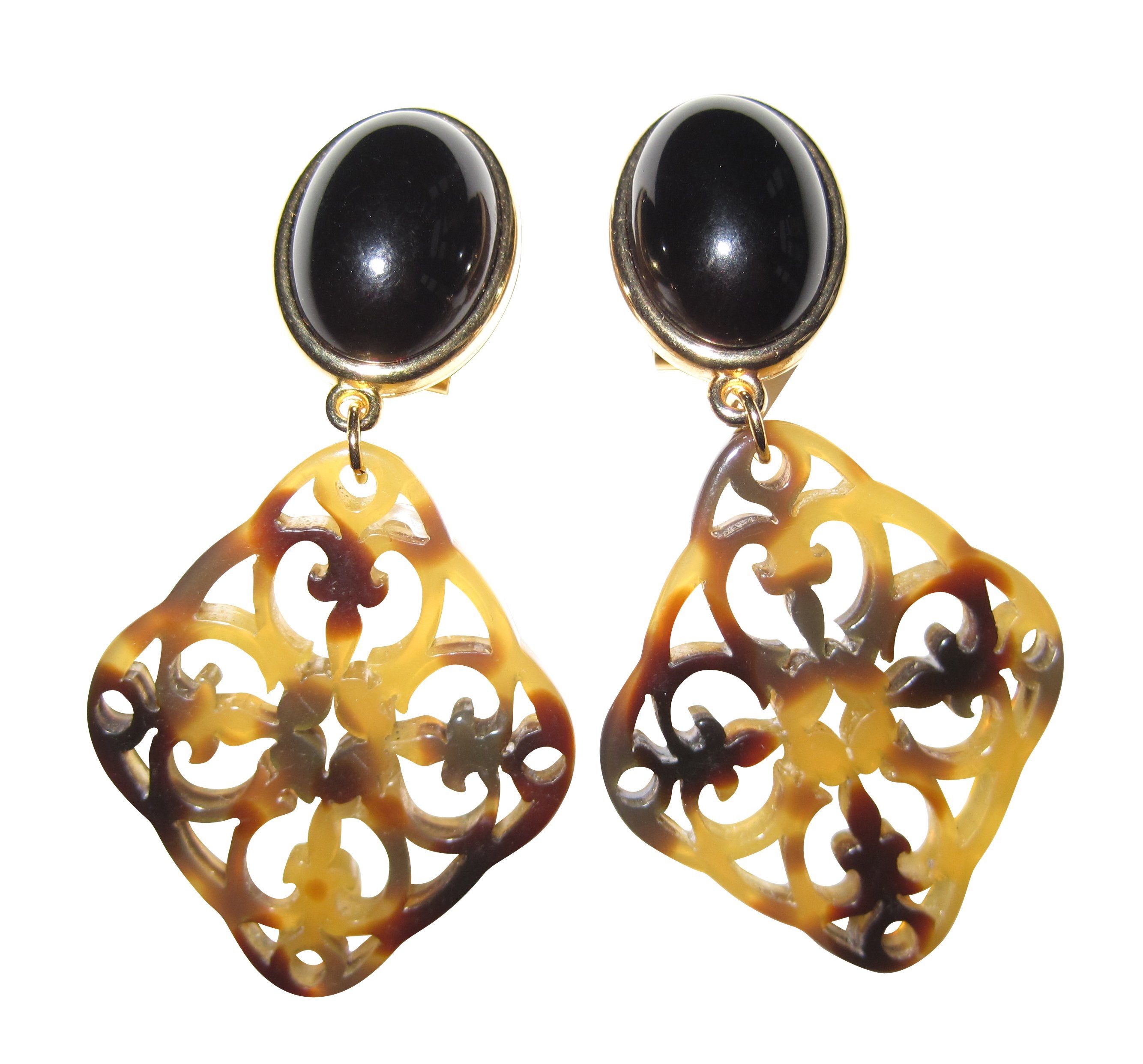 Mugello Paar Ohrclips Malia Clips schwarz-braun orientalisch stylisch klassisch, made in Germany Designer JustWin, Statementohrringe