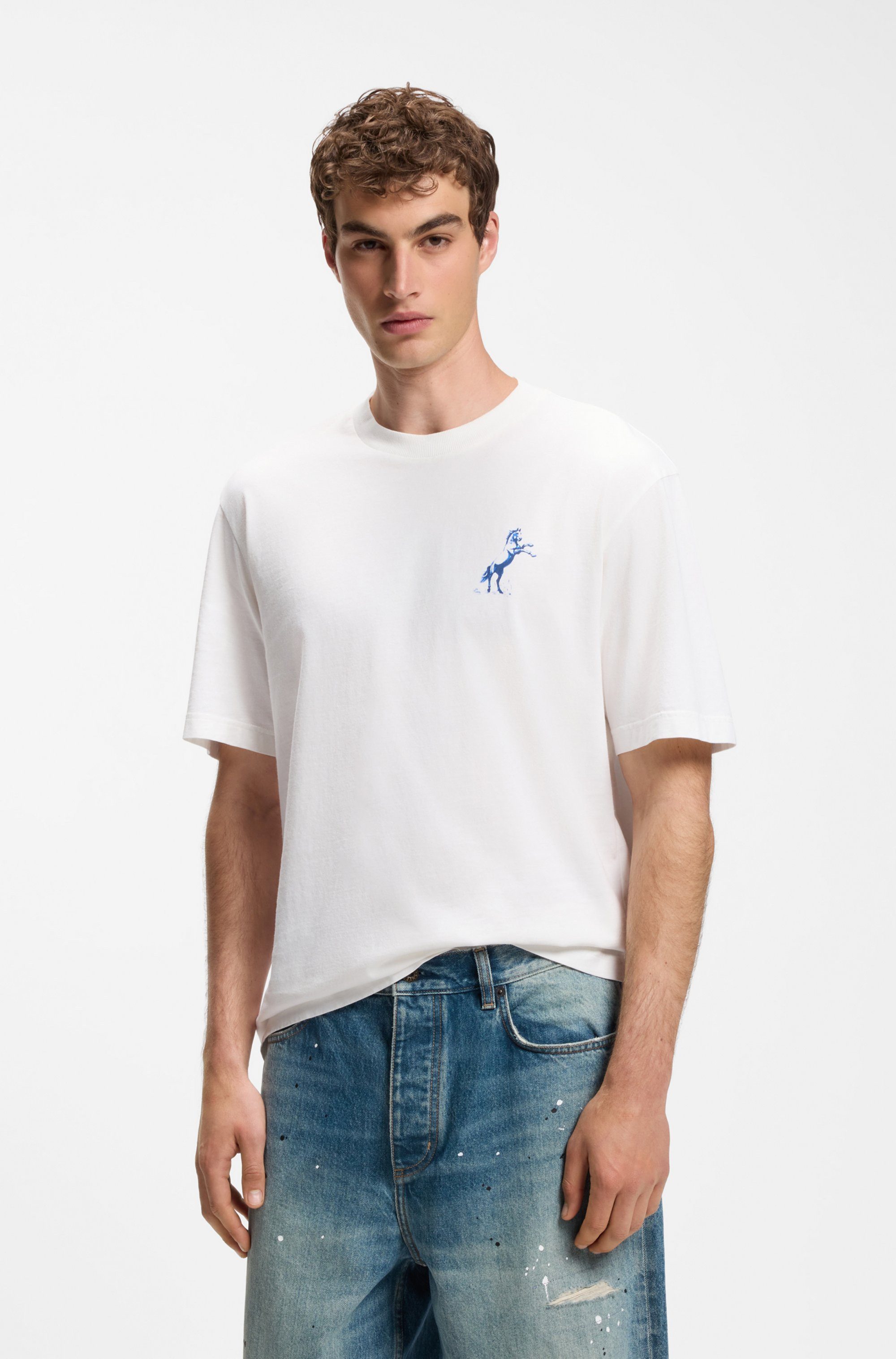 HUGO T-Shirt Noxwash Rundhalsausschnitt, Regular Fit, reine Baumwolle