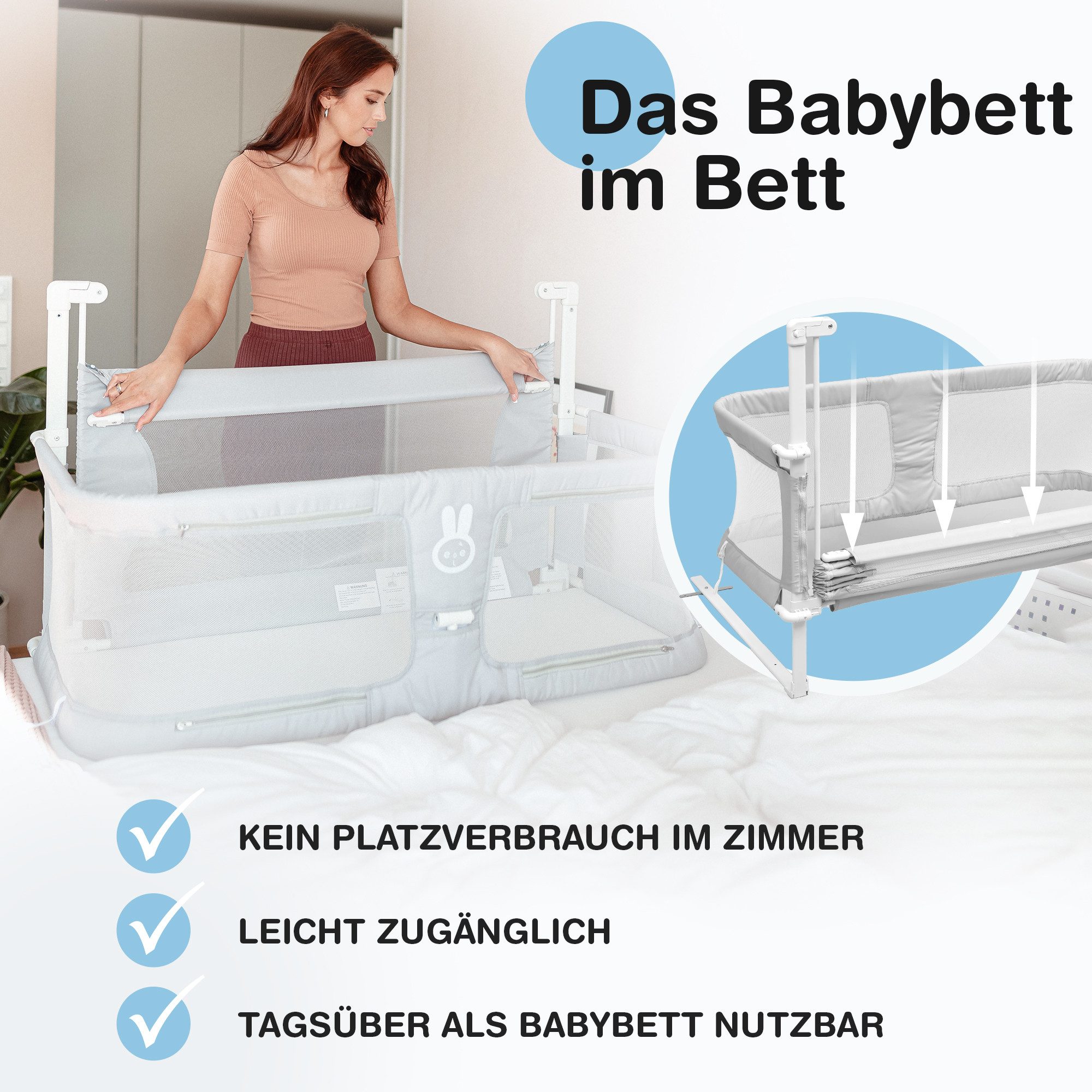 BabyBeFun Babybett im Bett, Beistellbett Baby [Stillen im eigenen Elternbett], 1-tlg., Passend an alle Betten, auch Boxspringbetten – Bild 5 von 5