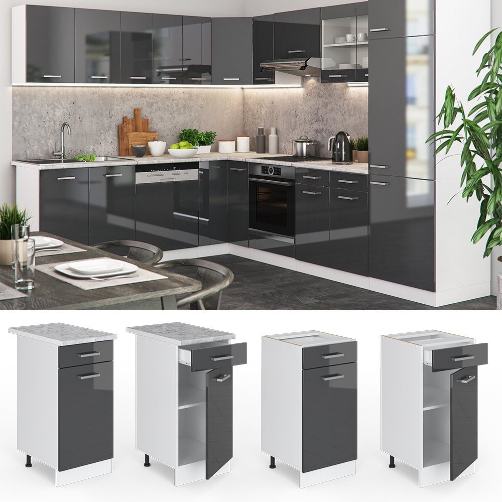 Vicco Unterschrank R-Line, Anthrazit Hochglanz/Weiß, 40 cm ohne Arbeitsplatte (1-St)