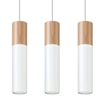 etc-shop Pendelleuchte, Leuchtmittel nicht inklusive, Pendelleuchte weiß Stahl Hängeleuchte Holz natur Zylinder
