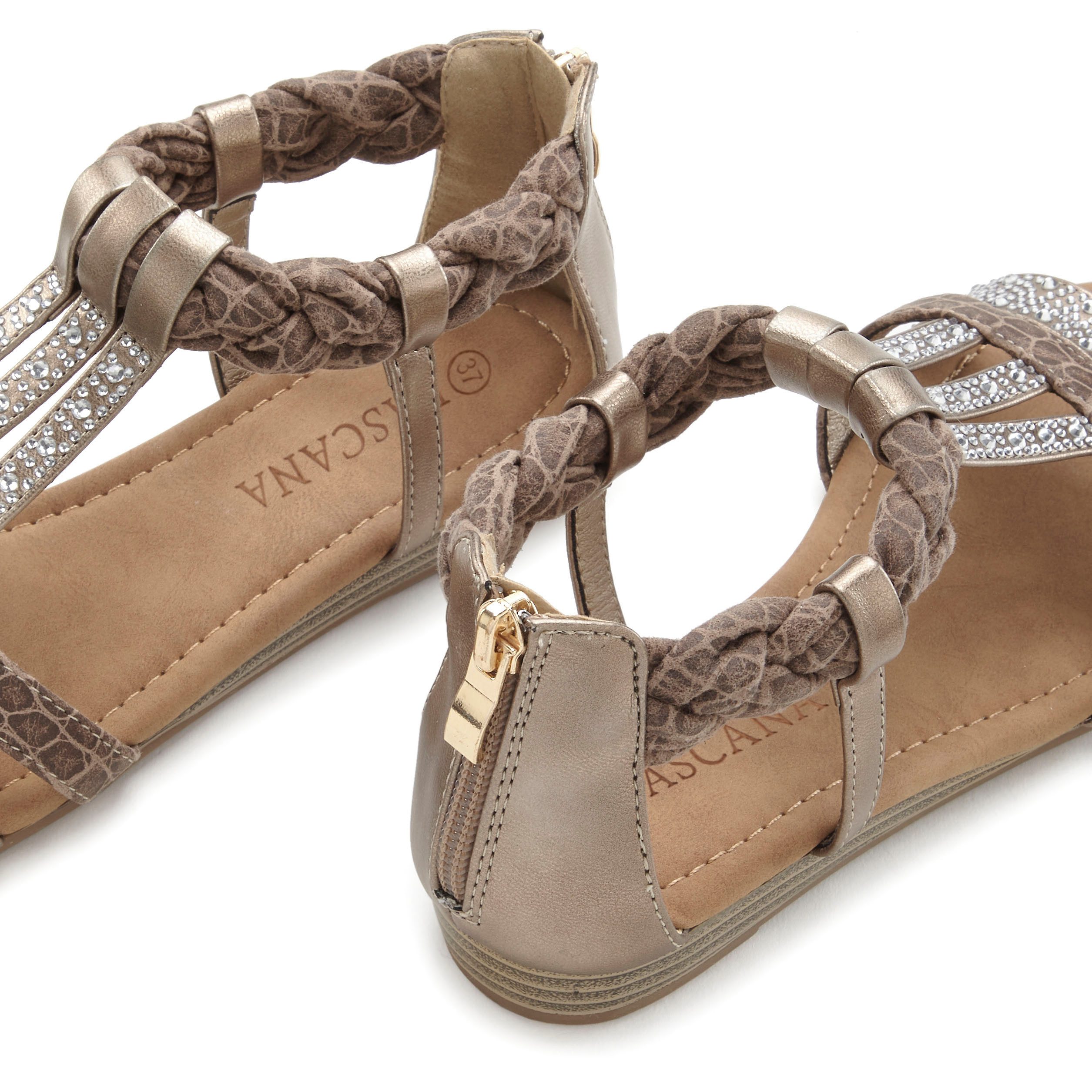 LASCANA Sommerschuh, Sandalette Sandale mit Glitzersteinen und kleinem Keilabsatz im Festival-Look VEGAN