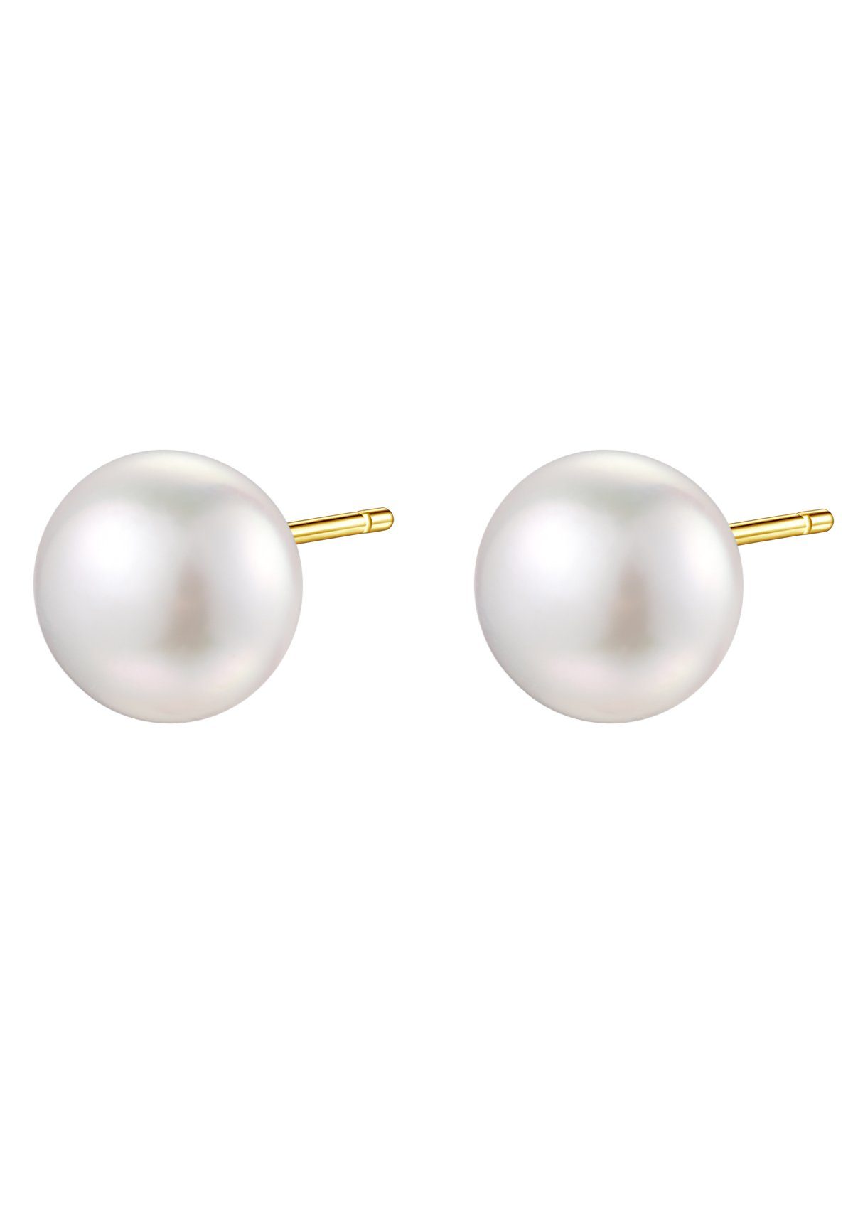 Hey Happiness Perlenohrringe Runde Süßwasserperle, Vergoldete 925 Silber Damen Ohrstecker Perle, Brautschmuck