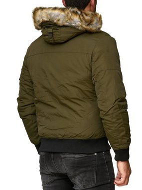 Reslad Winterjacke Herren Jacke Winter-Jacke warme Kapuzenjacke mit abnehmbarem Fellkrage warme gesteppte Jacke mit Kapuze