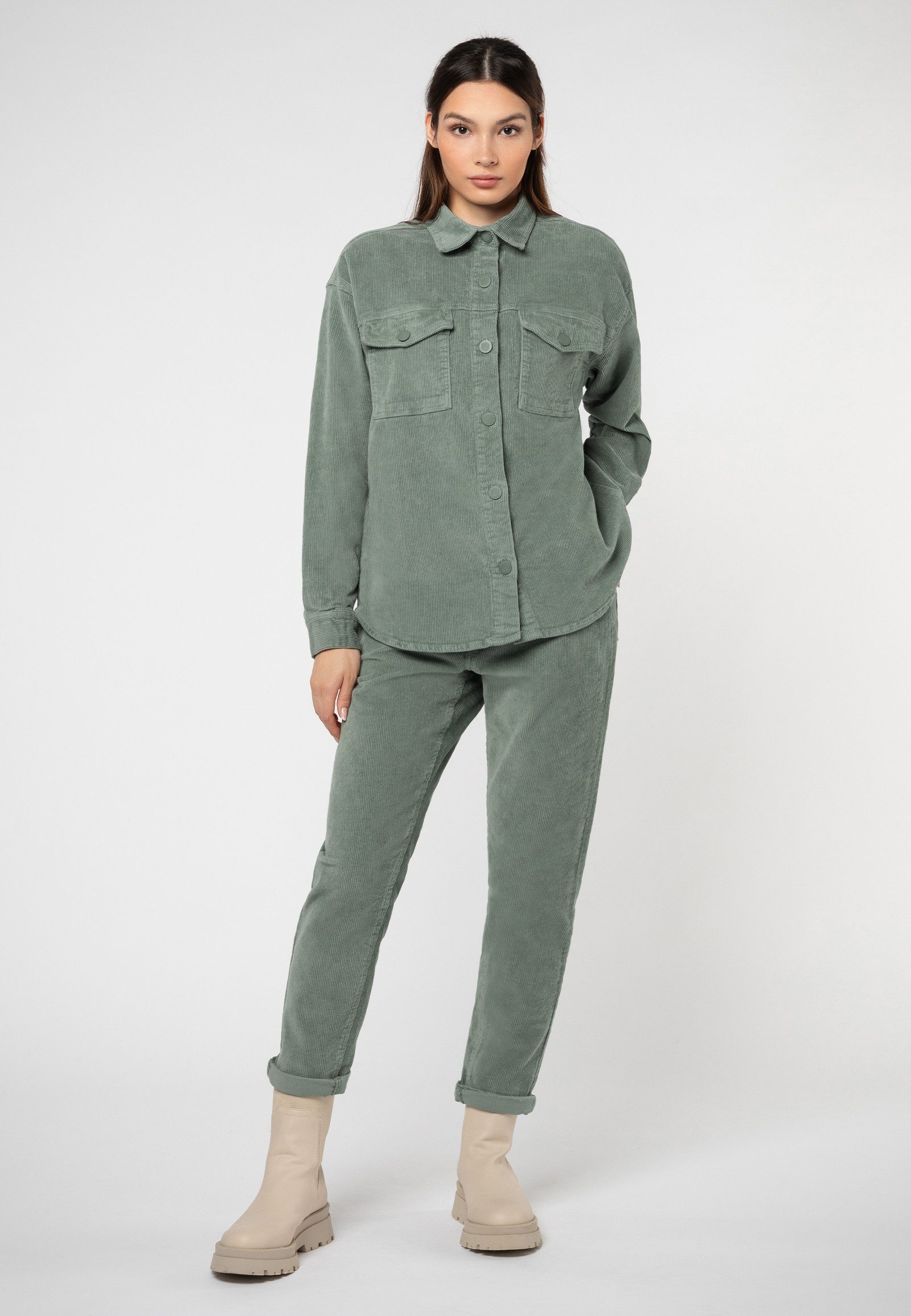 Eight2Nine Stoffhose Damen Kordhose MOM Fit mit Aufschlag 5 Pocket, Gürtelschlaufen