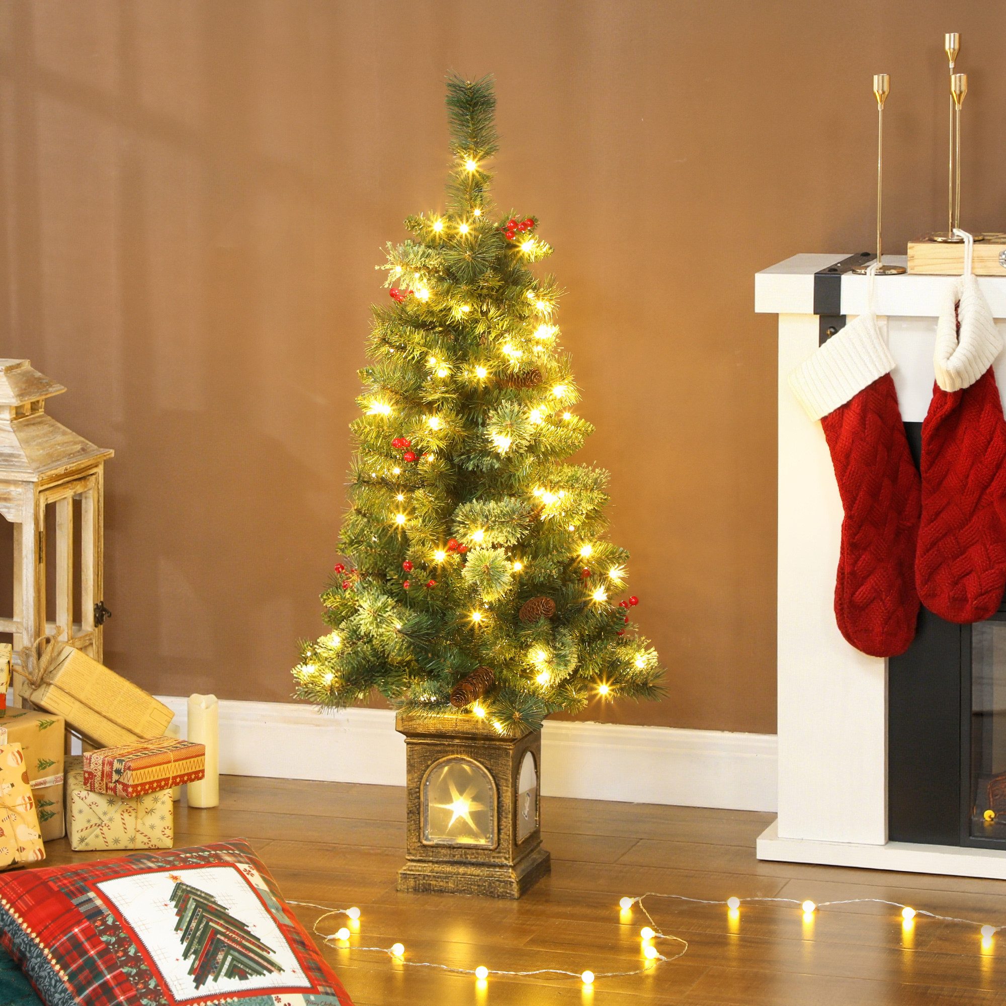 HOMCOM Künstlicher Weihnachtsbaum Flammbeständig, Tannebaum, 100 LEDs, 8 Modi, Grün
